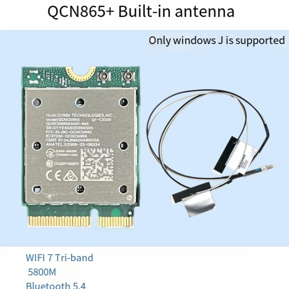 Scheda WiFi7 Tri Band QCNCM865 Bluetooth 5.4 Scheda WiFi Wireless Tri Band 2.4G/5G/6Ghz Adattatore di Rete Wireless per Win11 per 802.11be M.2 NGFF WLAN Scheda WiFi Solo per Win11