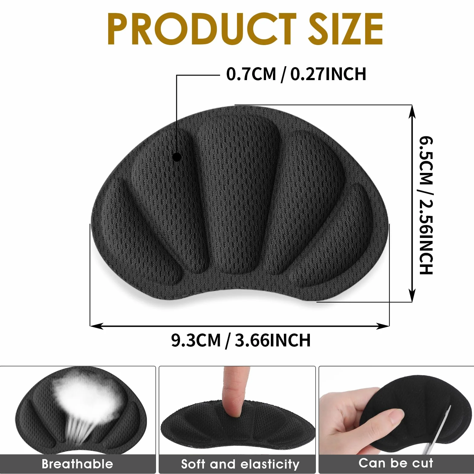 Molain 4 Pairs Heel Cushions Adhesive Inserts for Shoes, Anti Slip Blister Pads for Men Women (Black)