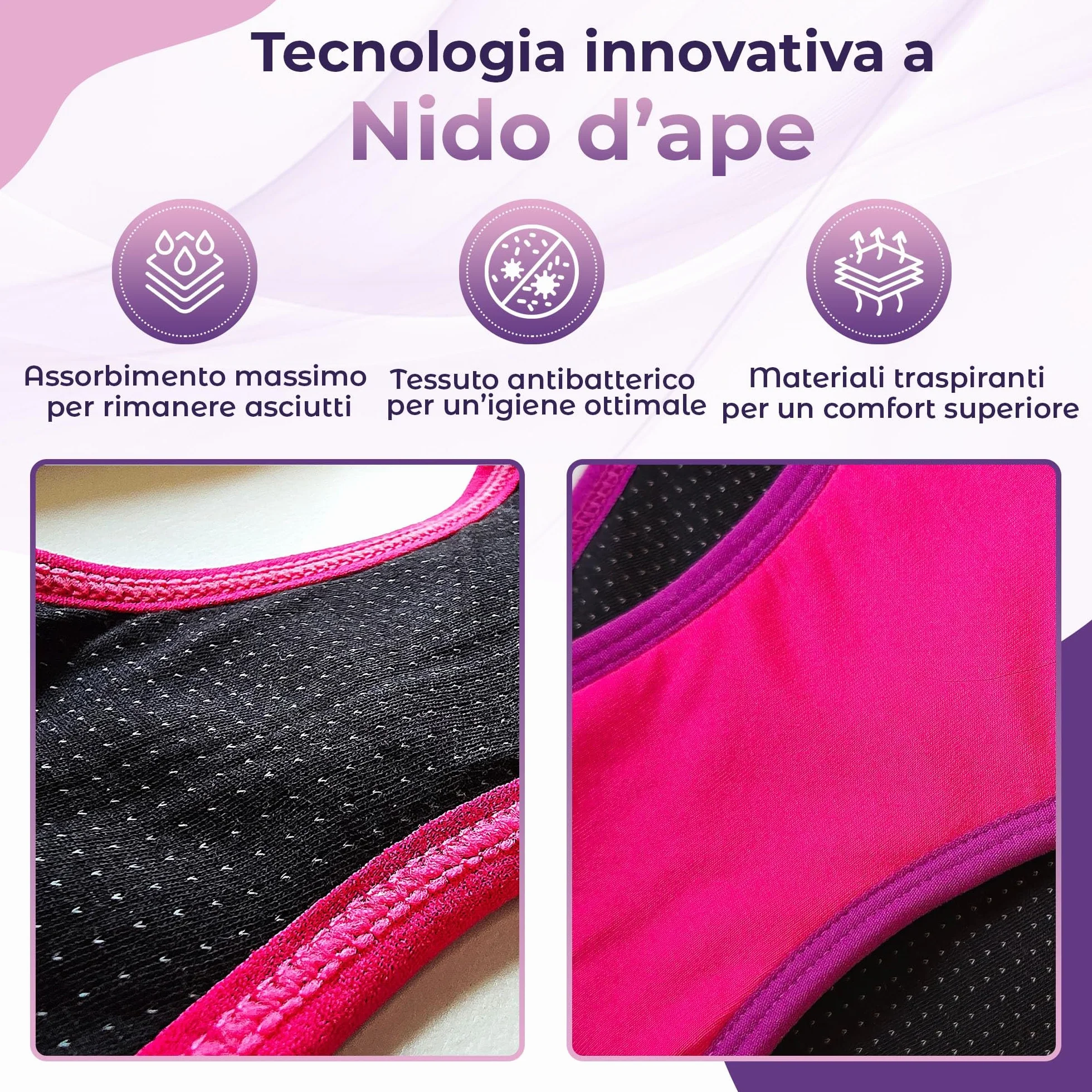 Mutande Mestruali in Fibra di Bambù per Ragazze | Assorbenti a Nido d'Ape, Traspiranti, Antibatteriche | Ecologiche e Riutilizzabili | Set da 3