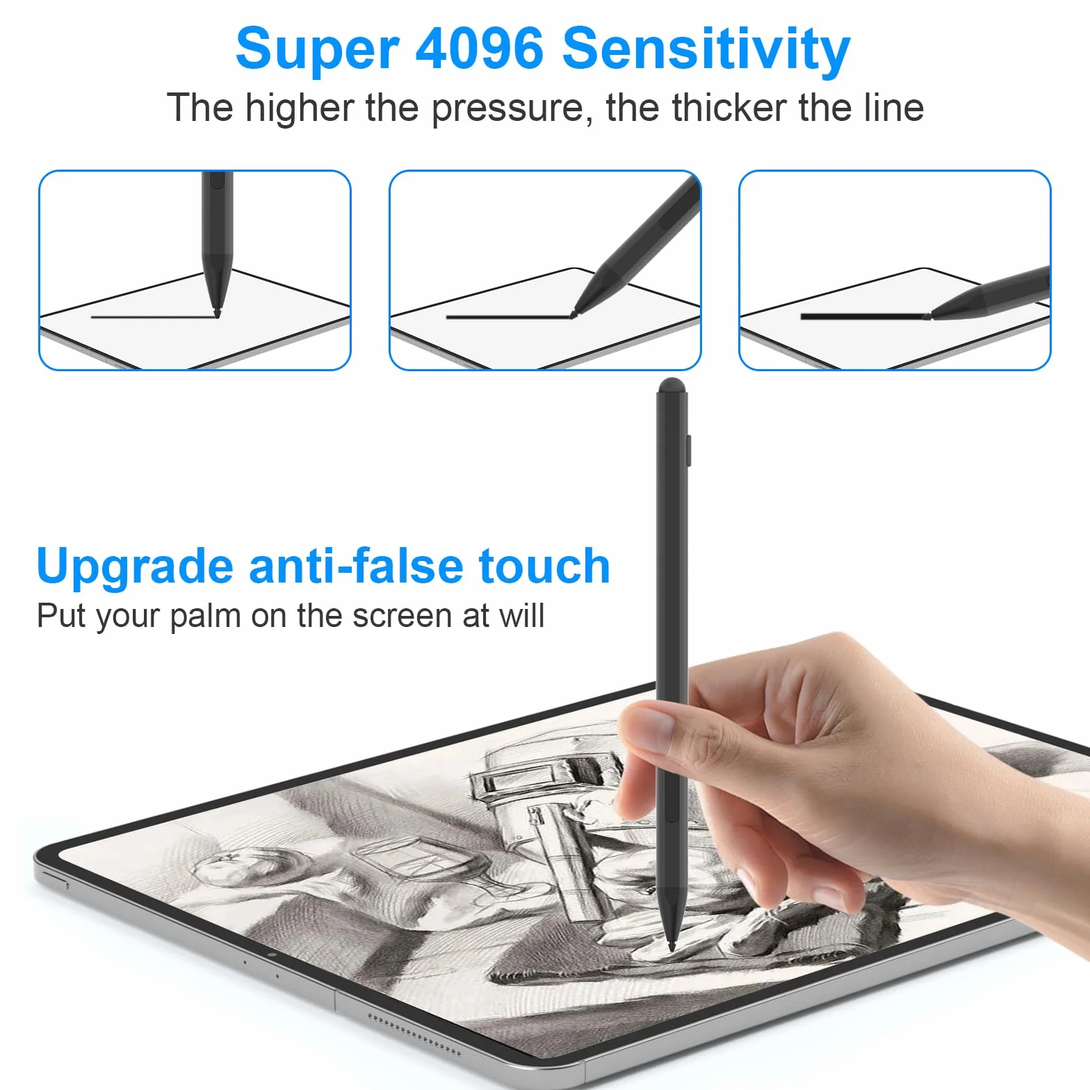 Penna per Surface Pro 11/10/9/8/7/X, Stylus Ricaricabile con Rigetto del Palmo, 4096 Livelli di Pressione, Magnetica per Surface Laptop 1-5, Surface Go 4/3/2, Book, Studio