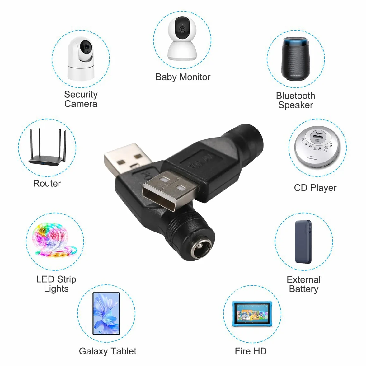 Greluma 3 Pz Adattatore di alimentazione da USB a DC, convertitore da USB 2.0 maschio a DC femmina 5V 5,5 mm x 2,1 mm