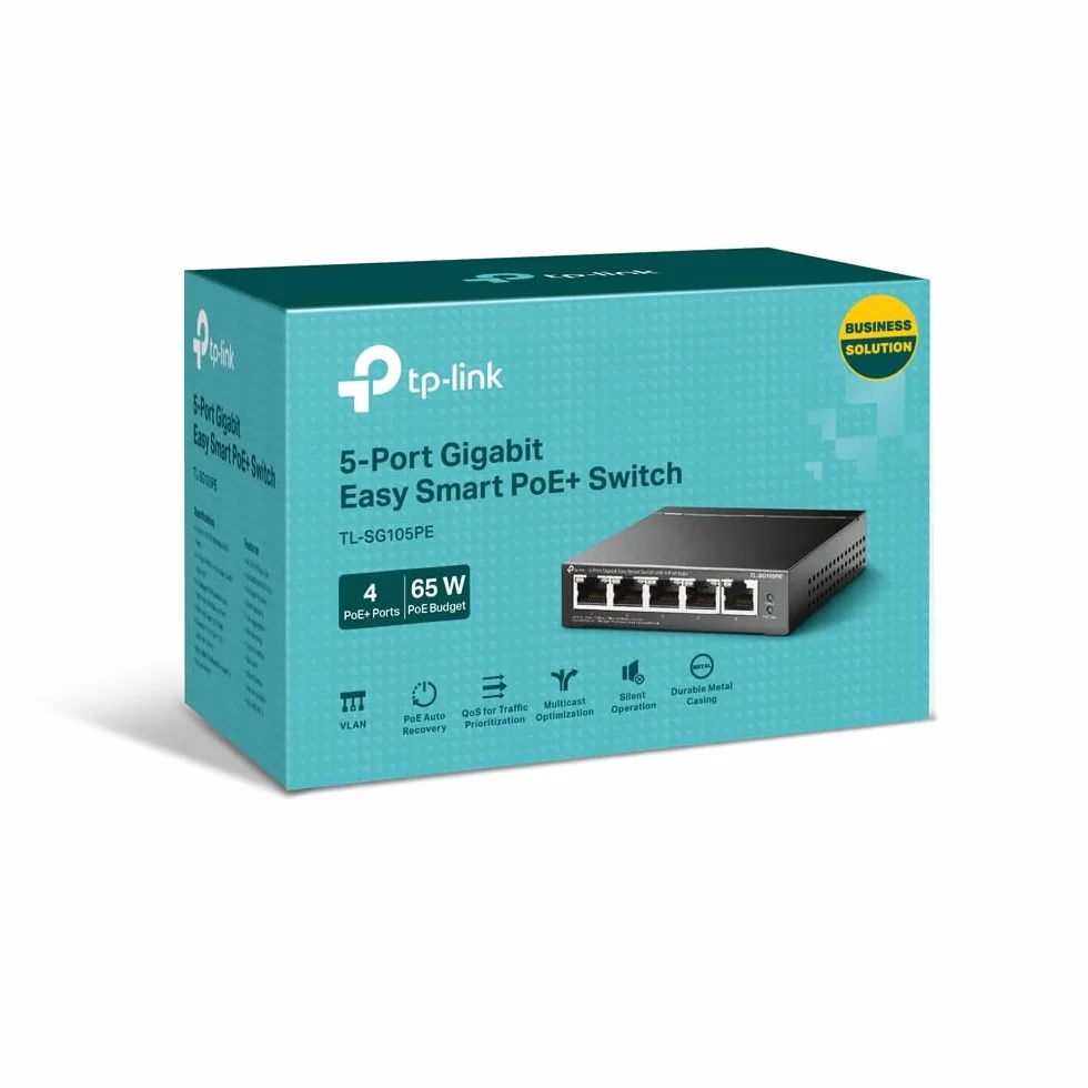 TP-Link TL-SG105PE Switch PoE Gestito Gigabit Ethernet, 5 Porte Con 4 Porte PoE Fino A 65 W, 5 Porte Gigabit, PoE+, 802.3af/at, QoS, VLAN, Ideale Per La Casa E Il Ufficio, Easy Smart Switch