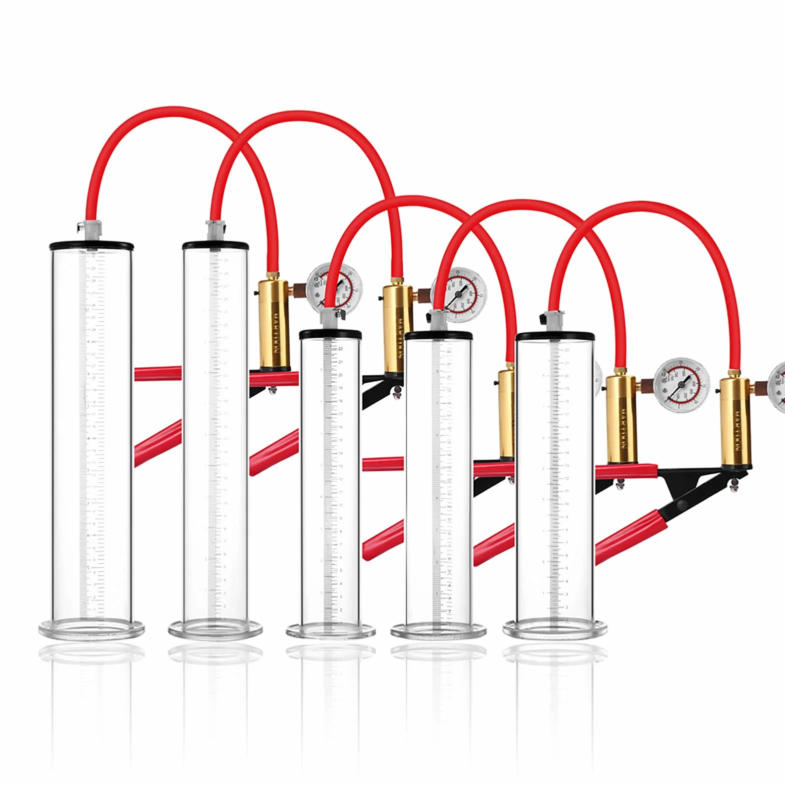 Pompa del pene a vuoto con maniglia e manometro per uomini (Red, 44mm)