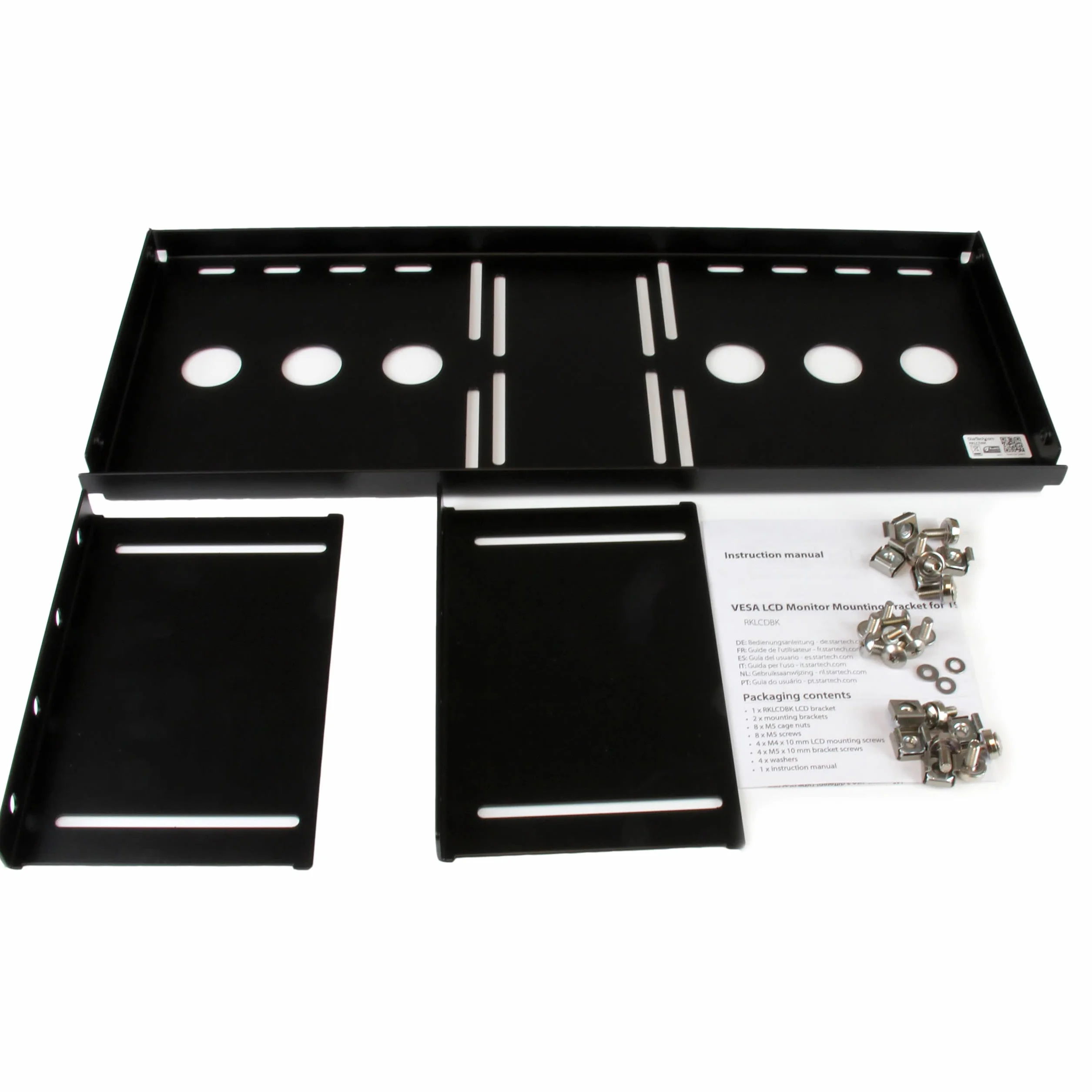 StarTech.com Staffa di montaggio 4U per display LCD VESA per armadi rack 19'', Supporto per monitor VESA universale in acciao pressato a freddo, Staffa 4U per server rack (RKLCDBK)