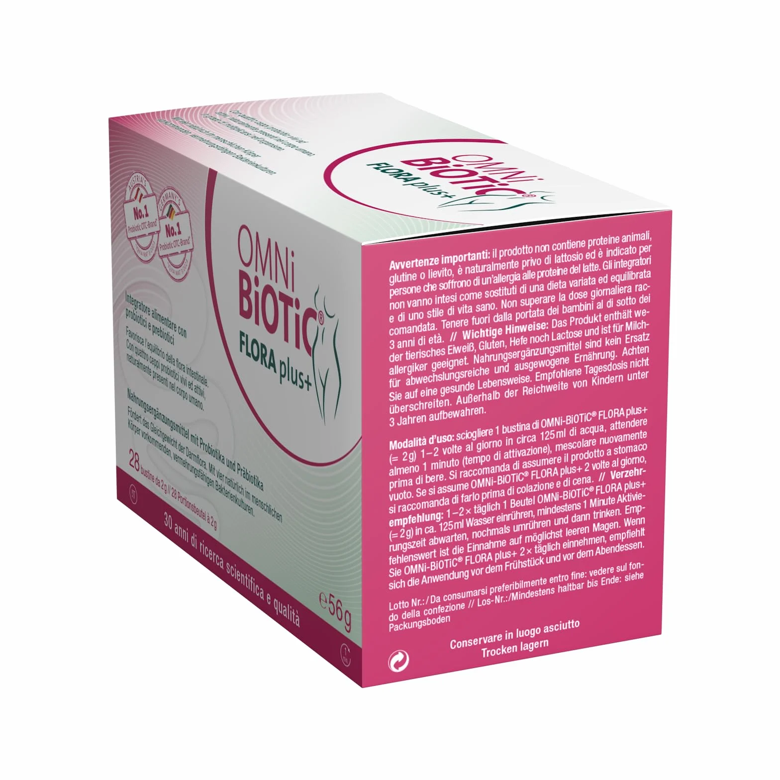 OMNi BiOTiC FLORA plus+ Integratore Alimentare Probiotici Prebiotici Polvere Vegano Senza Glutine 28 Bustine da 2 g
