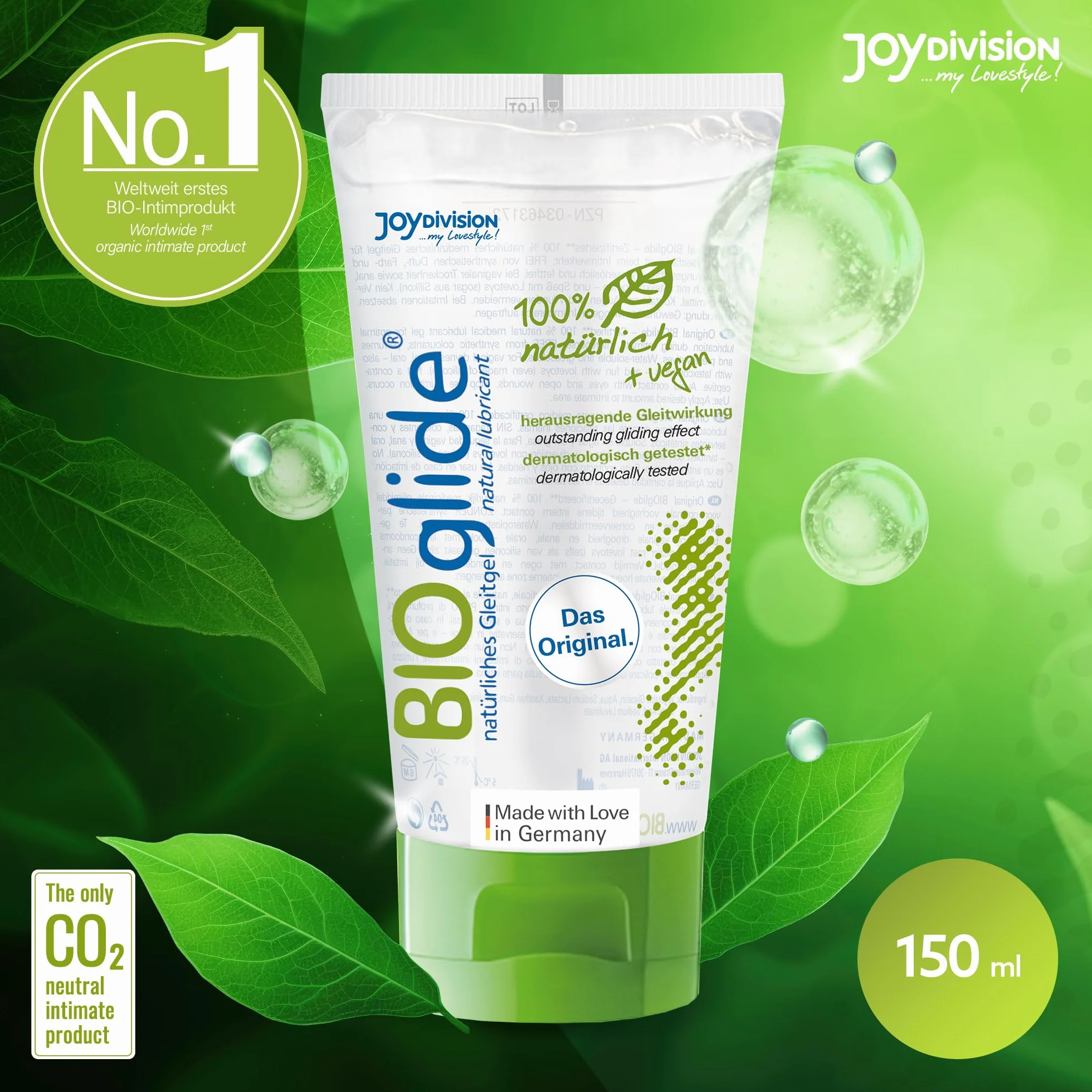 JOYDIVISION BIOglide lubrificante 150 ml | Gel idratante base d'acqua | Vegano per preservativi in lattice