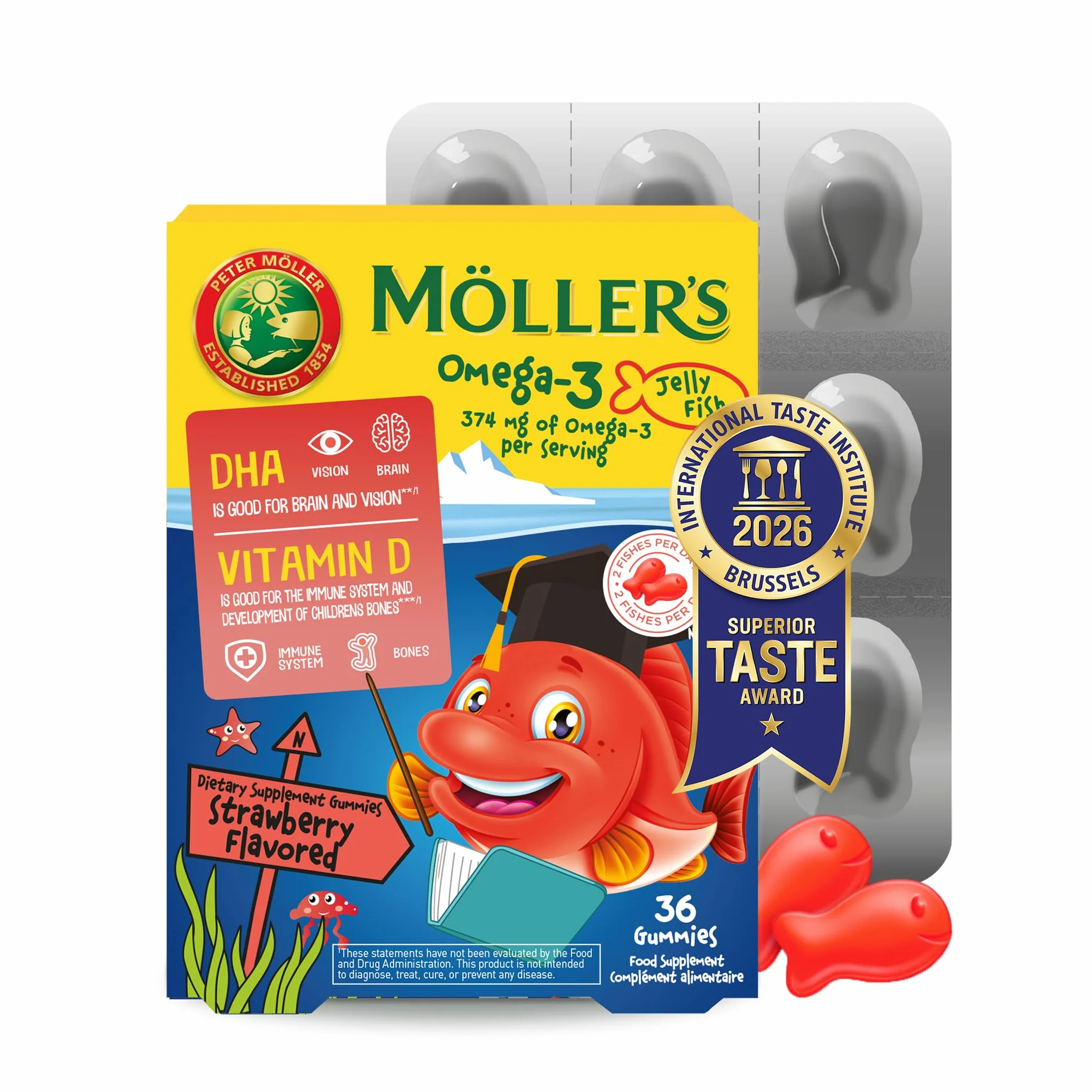 Moller's Omega 3 Per Bambini Olio di pesce omega-3 DHA EPA 36 pezzi