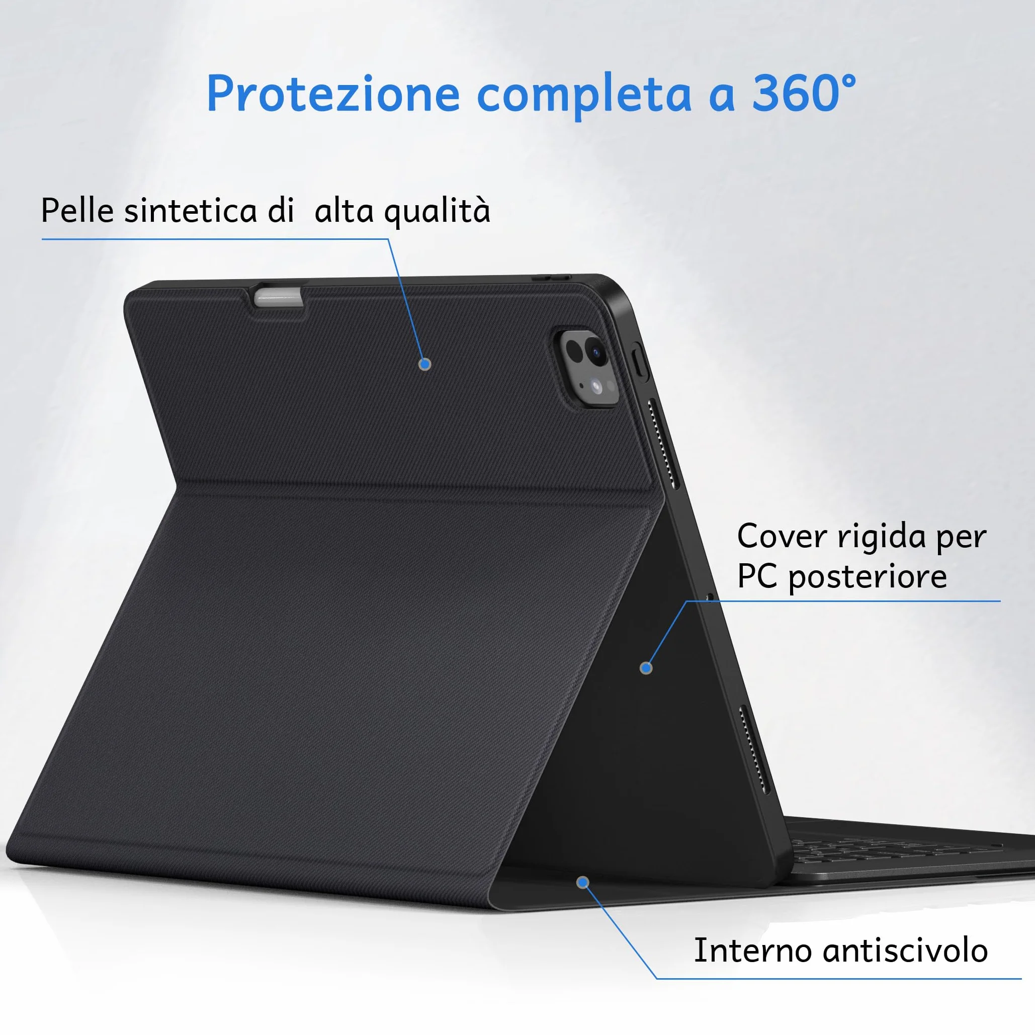 CACOE Cover con Tastiera Compatibile con iPad Pro 13 Pollici M5/M4 2025/2024 con Touchpad, Custodia con Portapenne QWERTY Wireless Staccabile con Illuminata a 7 Colori, Nero