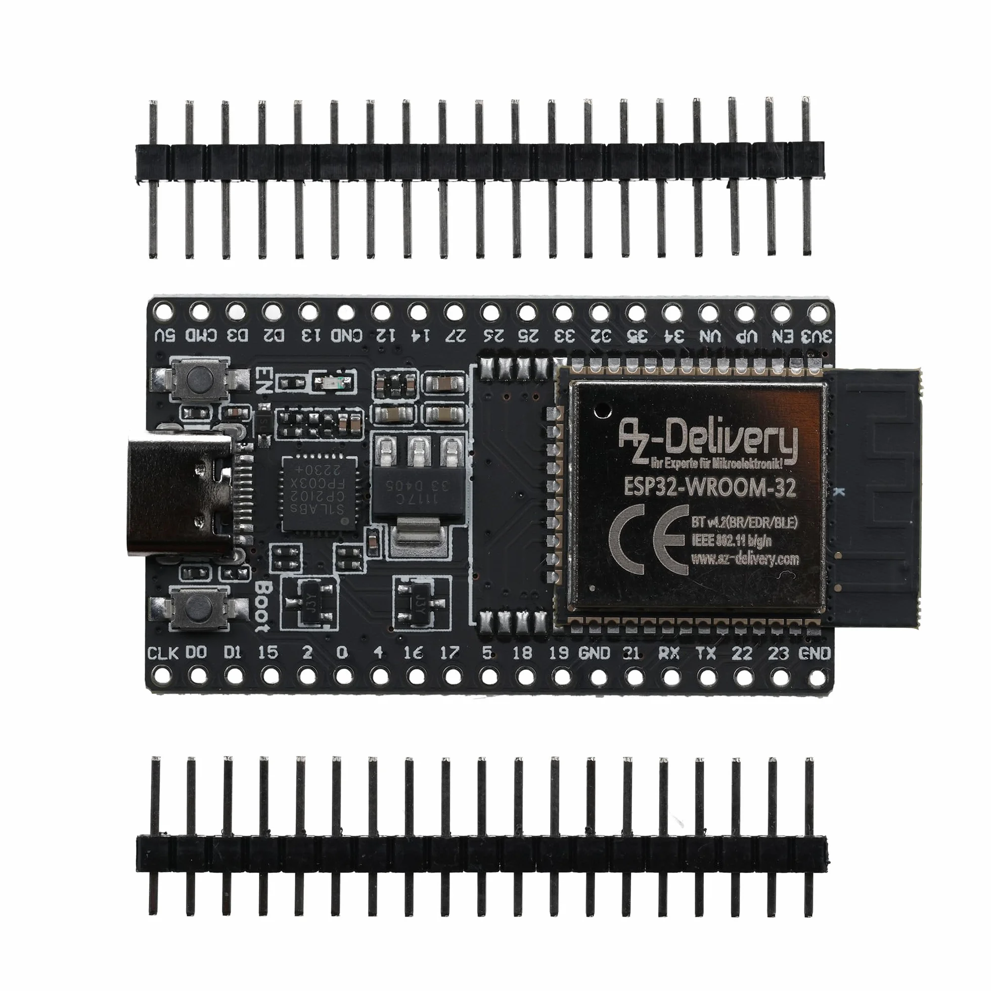 AZDelivery 1 x ESP32 Board Dev Kit C V4 NodeMCU WLAN Development Board non saldato con connettore USB-C compatibile con Arduino incluso e-book! (modulo successore di ESP32 Dev Kit C)