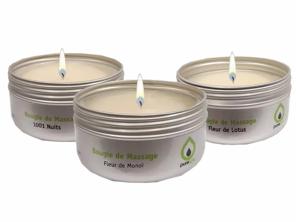 EMPIRE DES SENS Cofanetto Sensuale 3 Candele massaggio Fiore di Monoï Loto 1001 Notti ingredienti vegetali