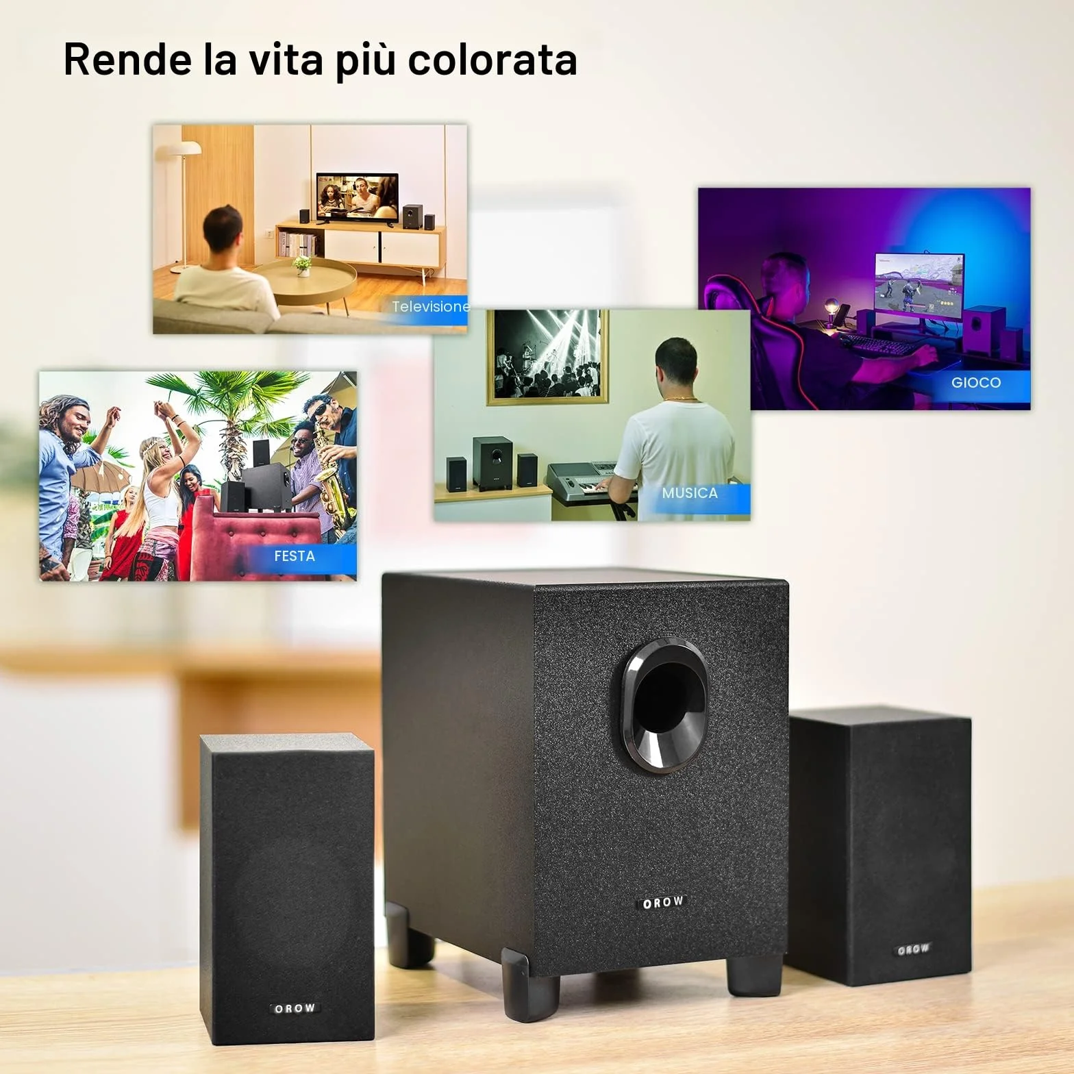 OR O R O W S211 16W Altoparlanti PC Subwoofer Bassi Potenti 3.5 mm Computer Desktop Laptop TV