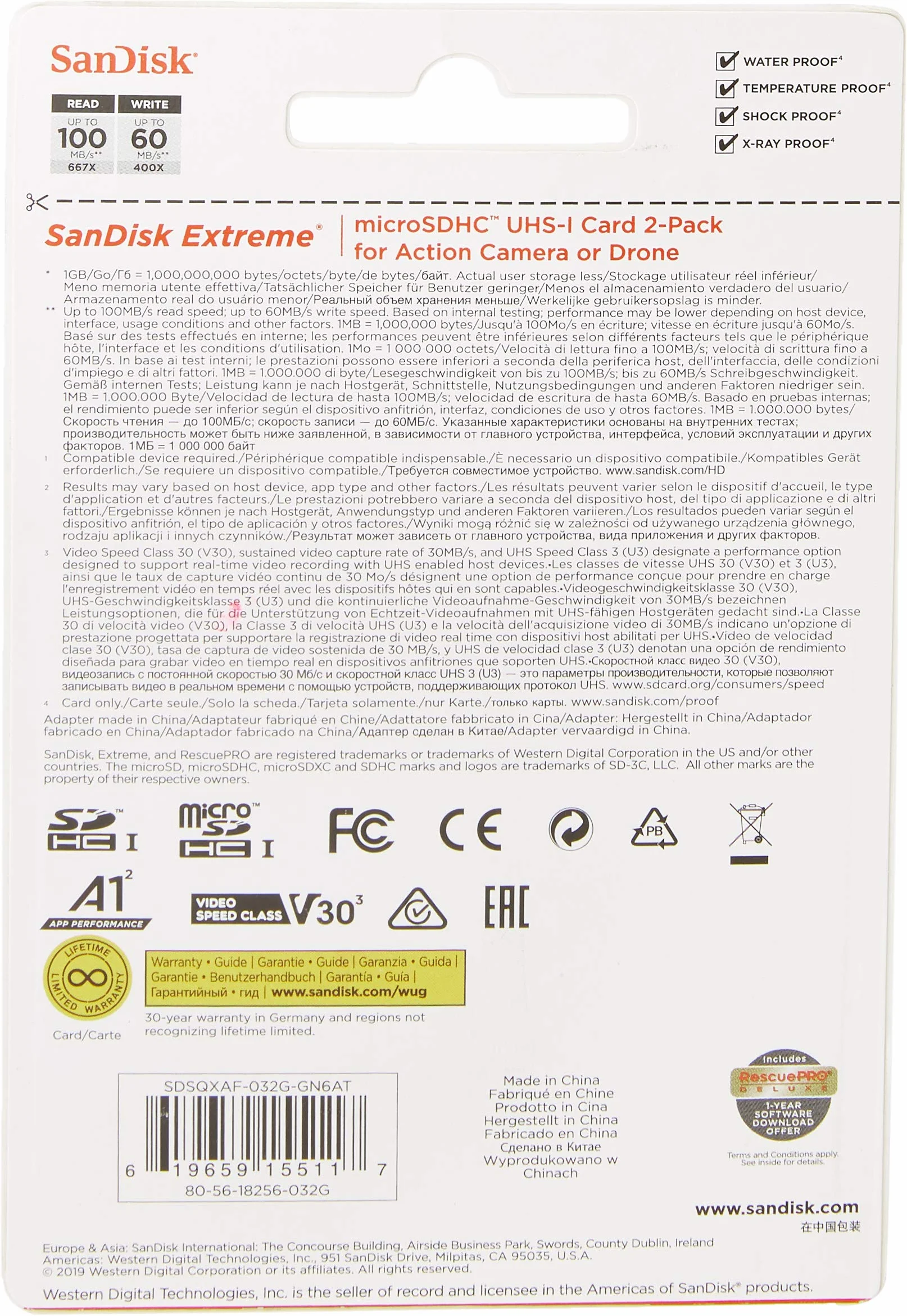 SanDisk Extreme 32 GB microSDhC Memory Card for Action Cameras and Drones with A1 App Performance up to 100 MB/s, Class 10, U3, V30 - Twin Pack
