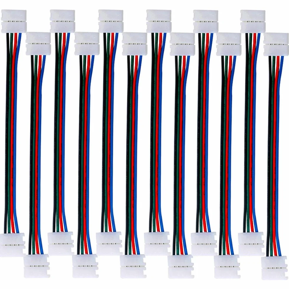 FULARR 12Pcs Professionale 4 Pin LED Striscia Luminosa Connettore, 10mm Non-Impermeabile Snap Giù, Senza Saldatura 5050 RGB LED Striscia