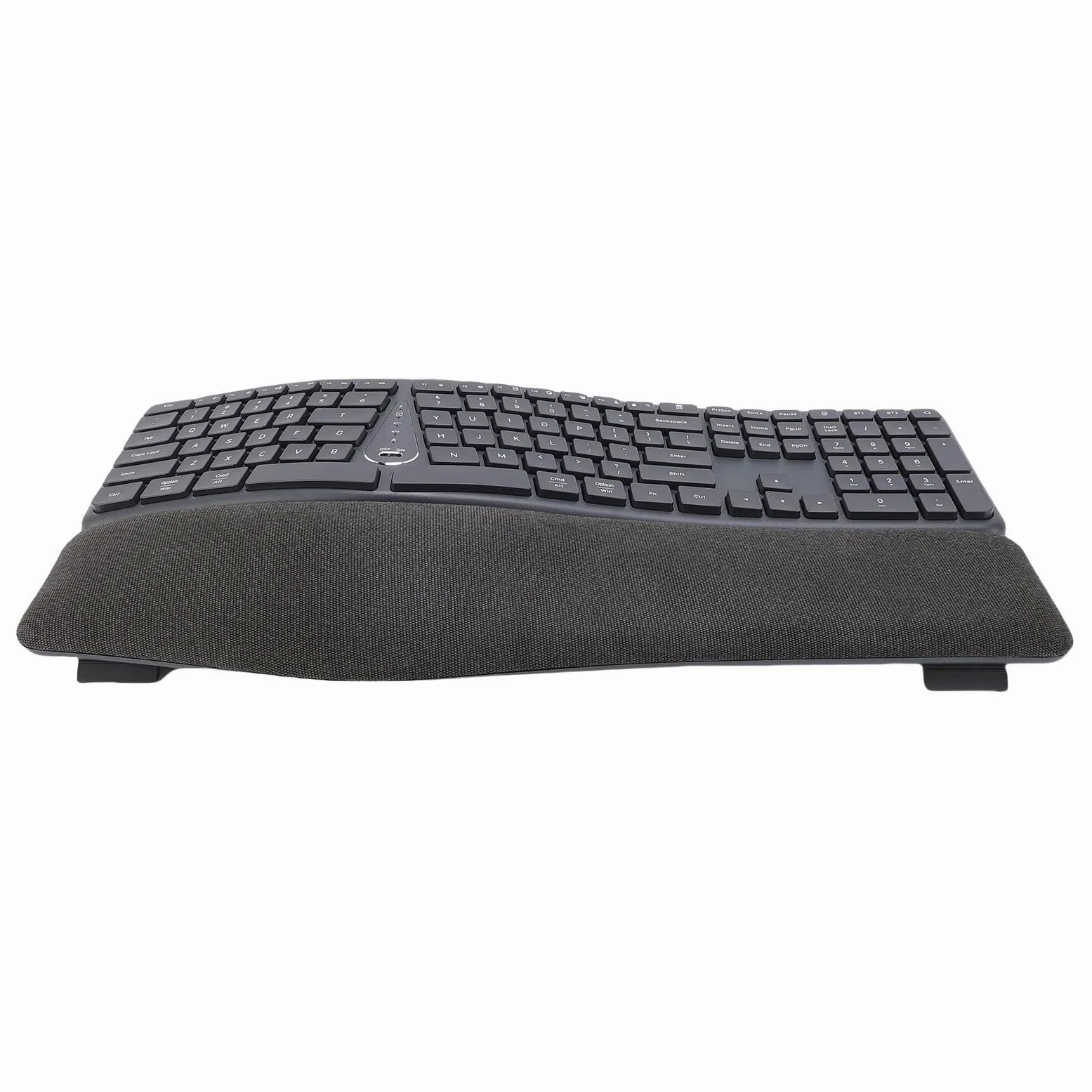Denash Tastiera Ergonomica Wireless, Tastiera Divisa Bluetooth USB C 2.4G con Poggiapolsi Imbottito, Tastiera per Computer a 111 Tasti per Laptop Desktop