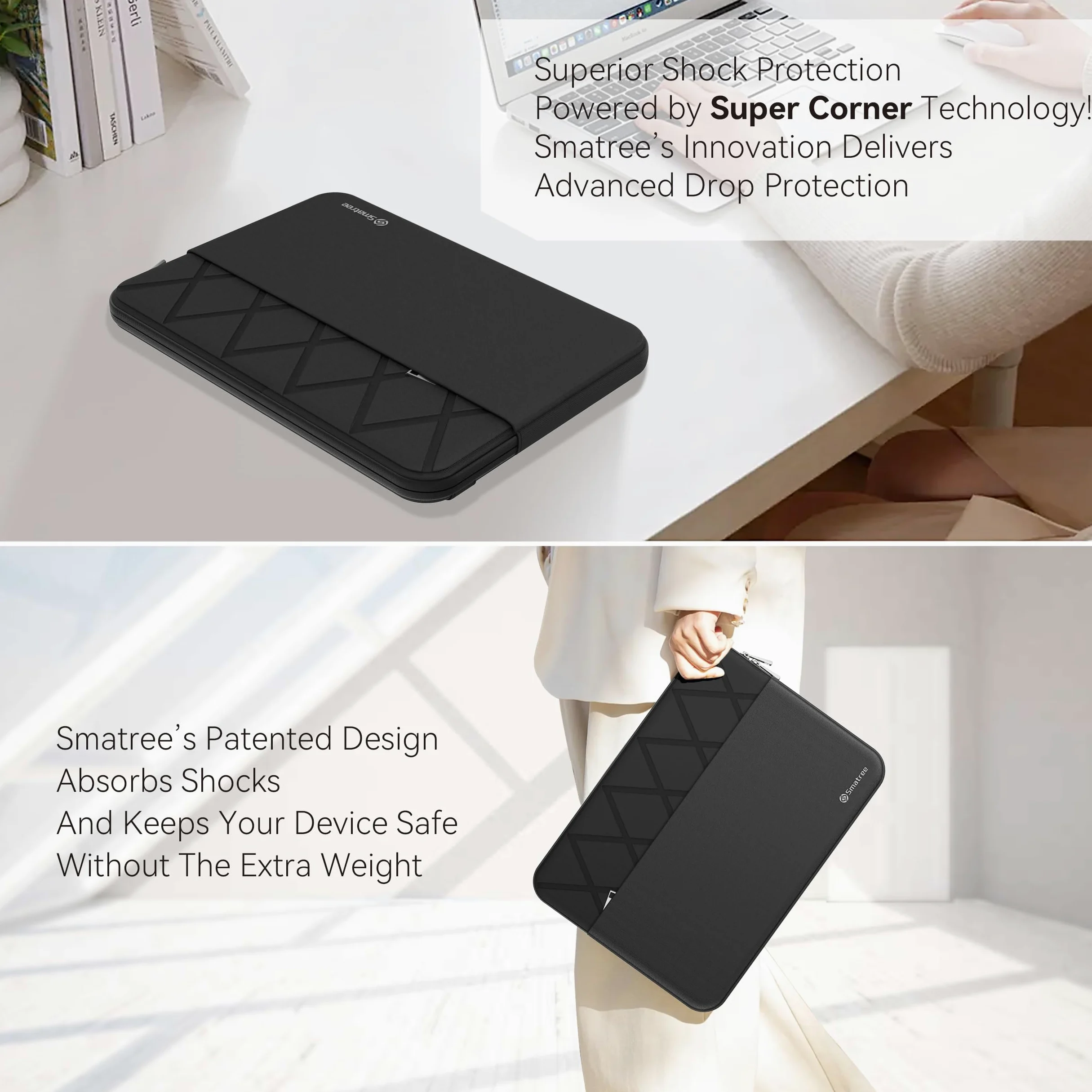 Smatree Custodia per laptop da 15 pollici antiurto e custodia per uomini e donne, custodia protettiva impermeabile su misura per laptop Microsoft Surface 6/5/4/3 da 15 pollici, nero (E626)
