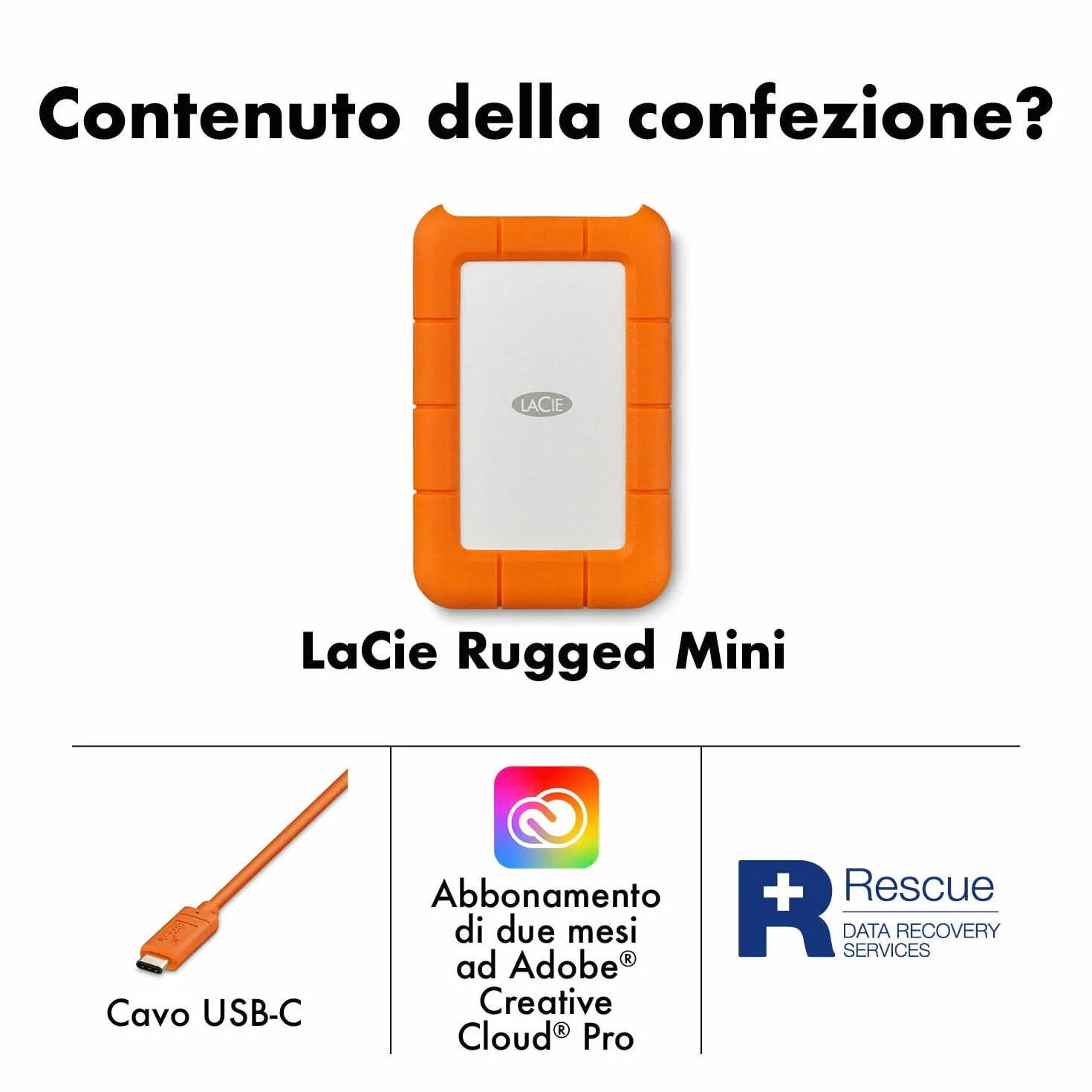 LaCie Rugged Mini 4TB, Hard disk esterno portatile, 2.5", per PC Mac iPad & iPhone, Data Rescue Service (LAC9000633)
