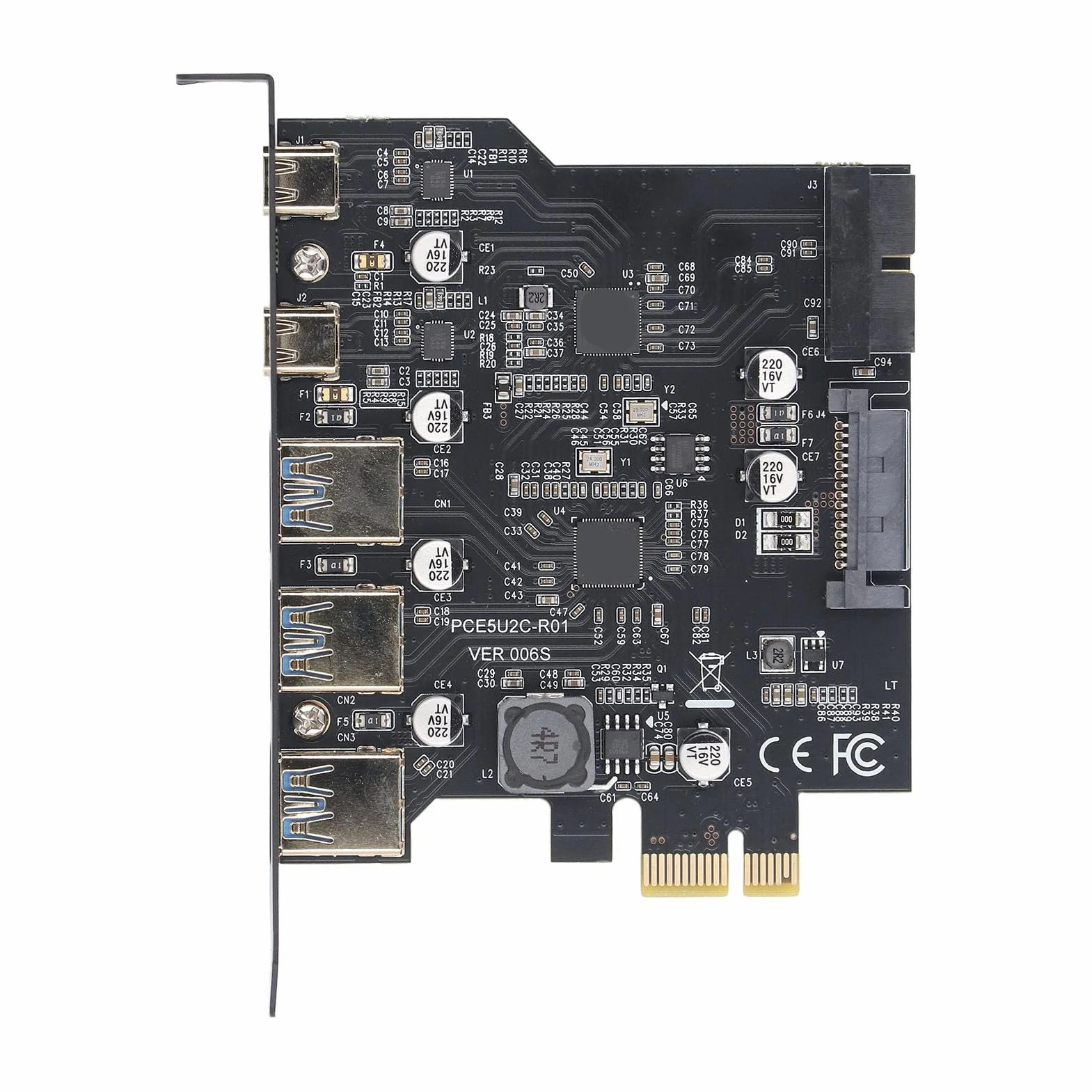 Scheda PCIe a USB 3.2 Gen 2, scheda di espansione PCI Express da 20 Gbps con 3 porte USB e 2 porte di tipo C PC Hub USB interno per Linux per OS X