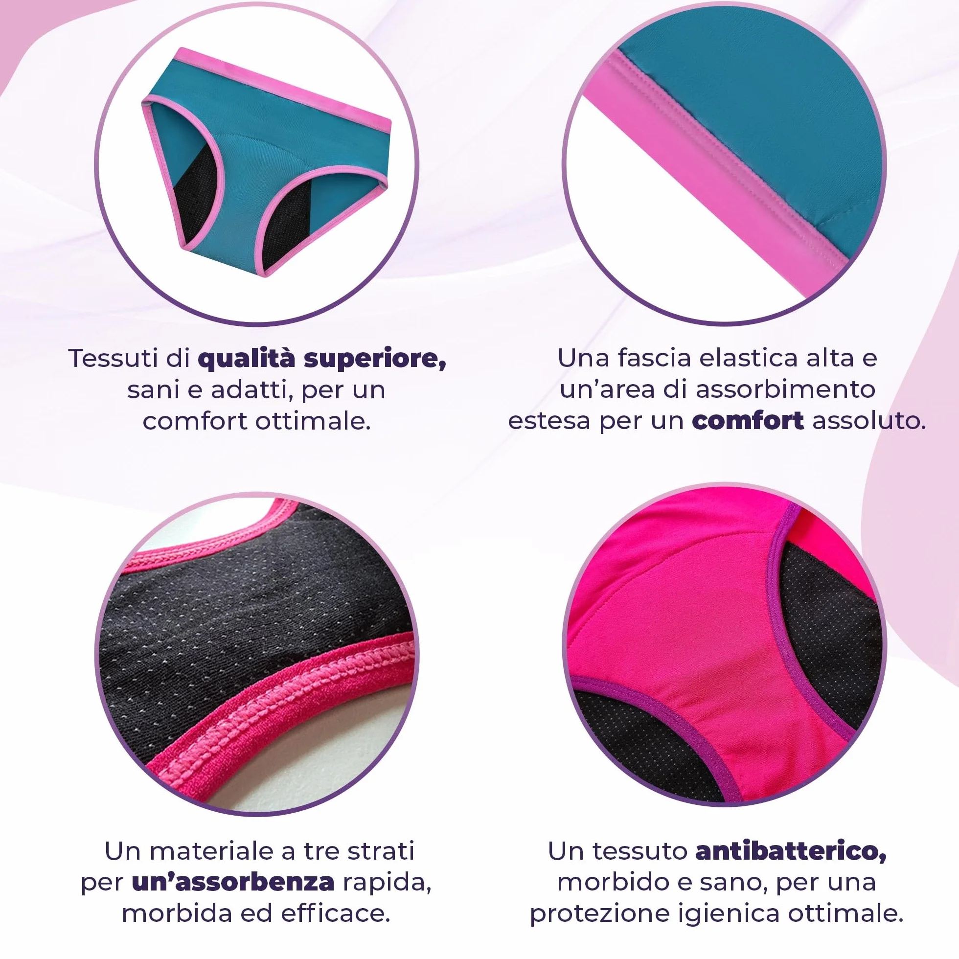 Mutande Mestruali in Fibra di Bambù per Ragazze | Assorbenti a Nido d'Ape, Traspiranti, Antibatteriche | Ecologiche e Riutilizzabili | Set da 3