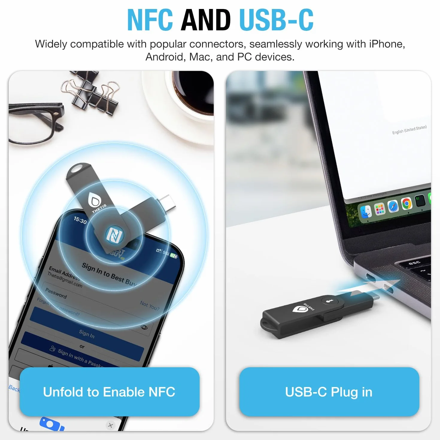 Thetis Pro-C FIDO2 (L2) Chiave di Sicurezza Passkey con USB C & NFC, Autenticatore TOTP/HOTP APP, Autenticazione a Due Fattori FIDO 2.0 2FA MFA, Supporta Windows/macOS/Linux/Gmail/Facebook/Dropbox