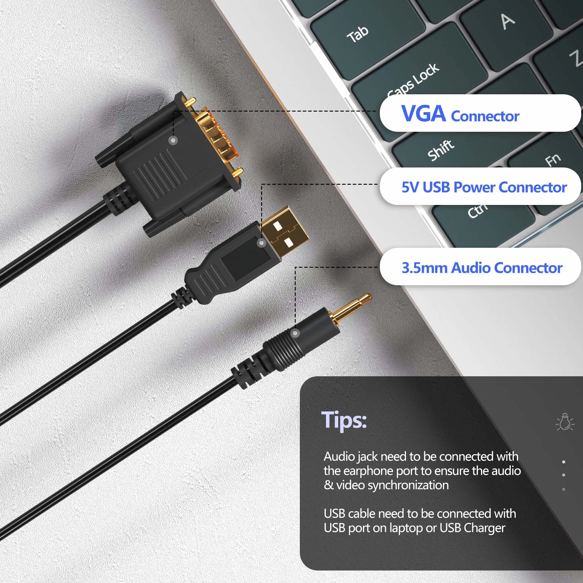 fairikabe Adattatore VGA a HDMI con audio, (sorgente di uscita VGA del PC a TV/monitor con display di ingresso HDMI), convertitore vga maschio a hdmi femmina per monitor, 1080p