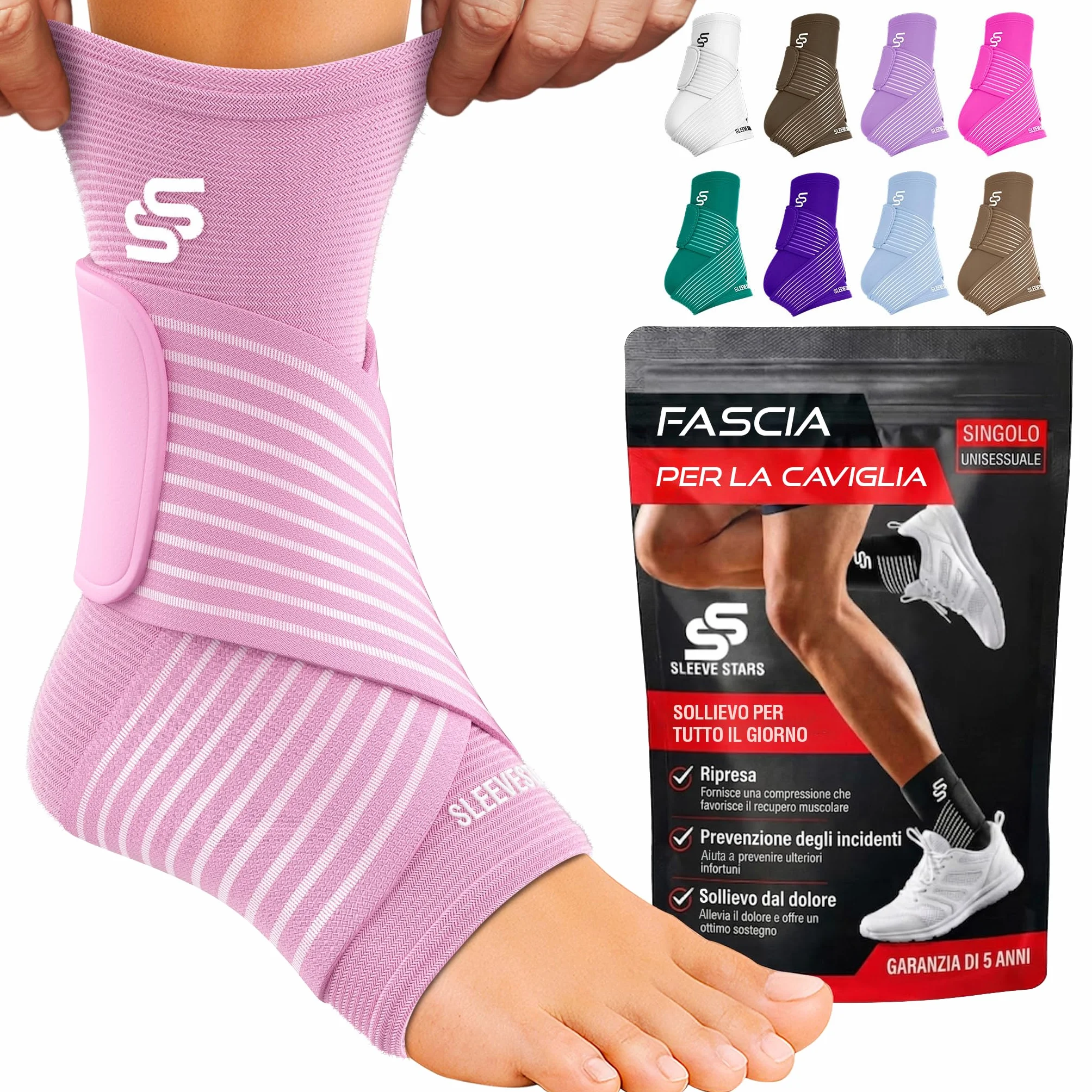 Cavigliera Ortopedica per Distorsione Sportiva Fascia Elastica Caviglia con Cinturino Baby Pink S