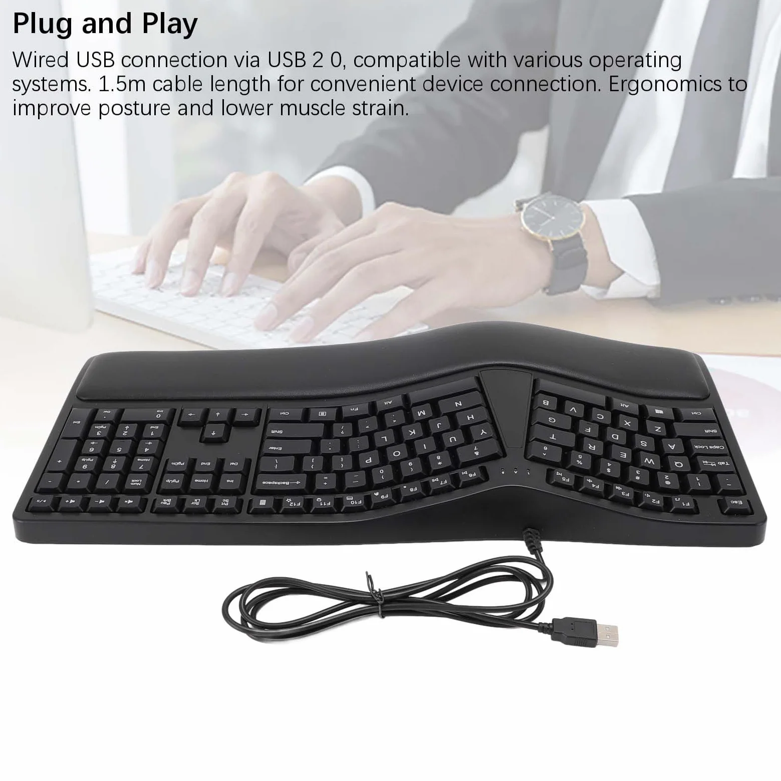 Tastiera Ergonomica Divisa con Poggiapolsi Integrato per la Massima comodità di Digitazione in Ufficio, Design a 110 Tasti Cablati Tramite USB