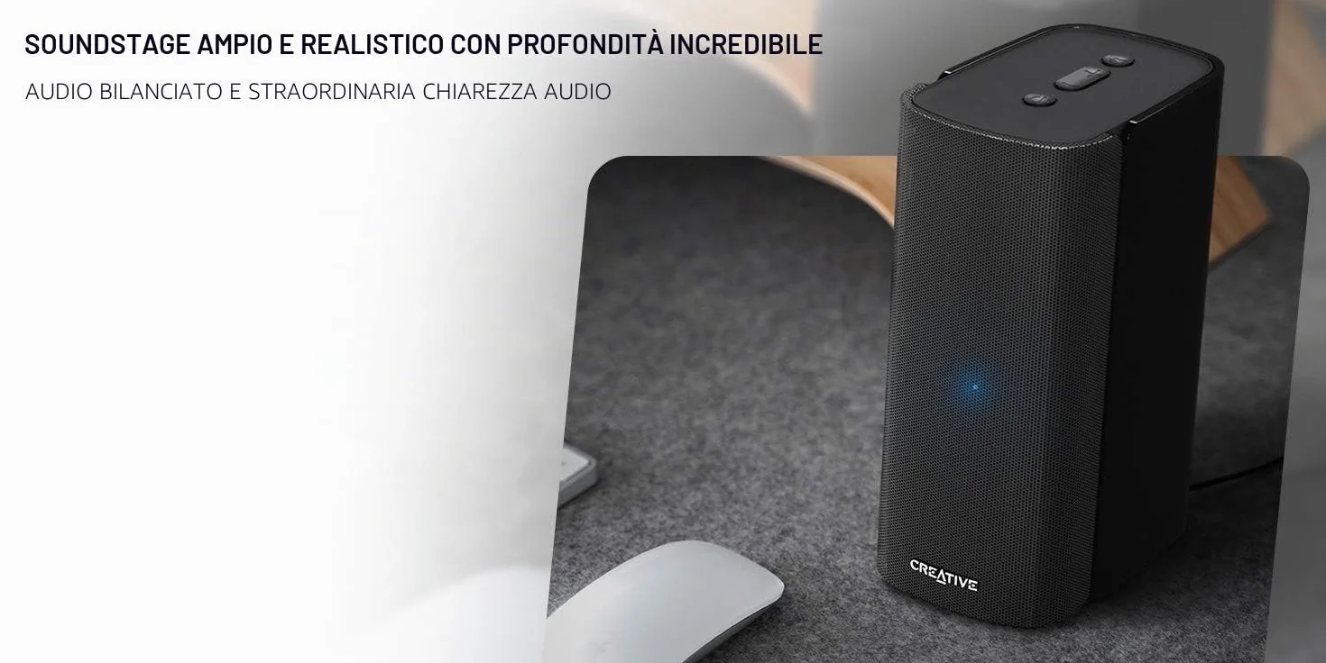 CREATIVE T100 Altoparlanti desktop Hi-Fi 2.0 Bluetooth 5.0 80W nero