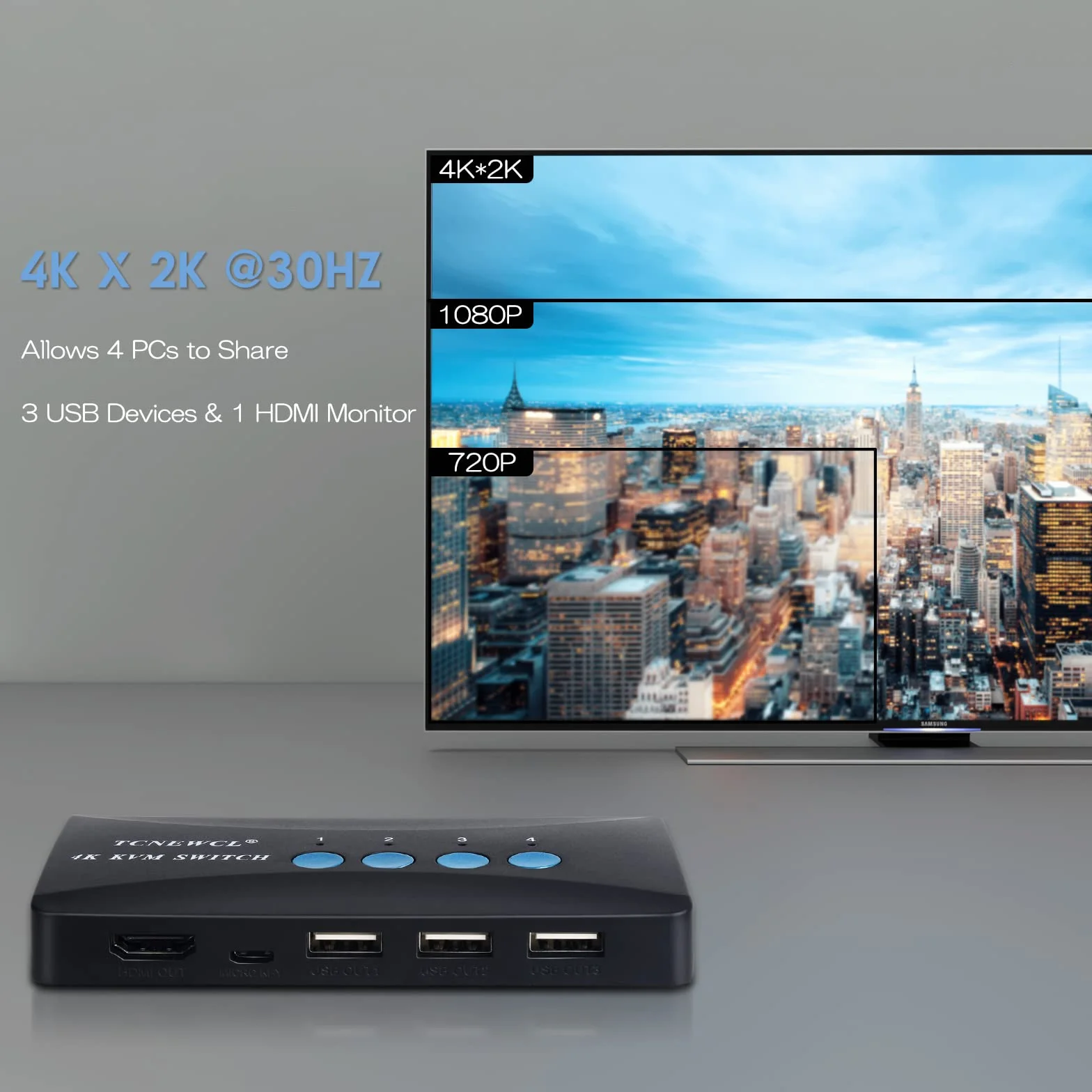 KVM Switch, HDMI e USB Commutatore con 4 Cavi KVM, per PC Monitor Tastiera Mouse Scanner Stampante