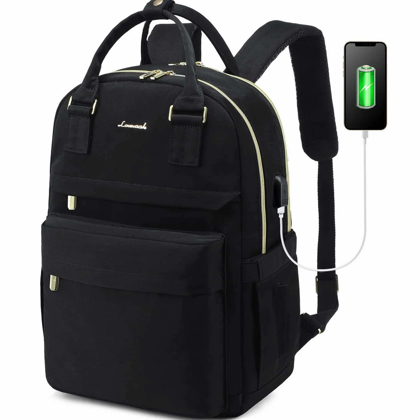 LOVEVOOK Zaino Porta PC Donna, 15,6 Pollici Impermeabile Computer Backpack Antifurto con Porta USB e Scomparto per Laptop per Scuola Università Viaggi Lavoro Aereo Ufficio, Nero