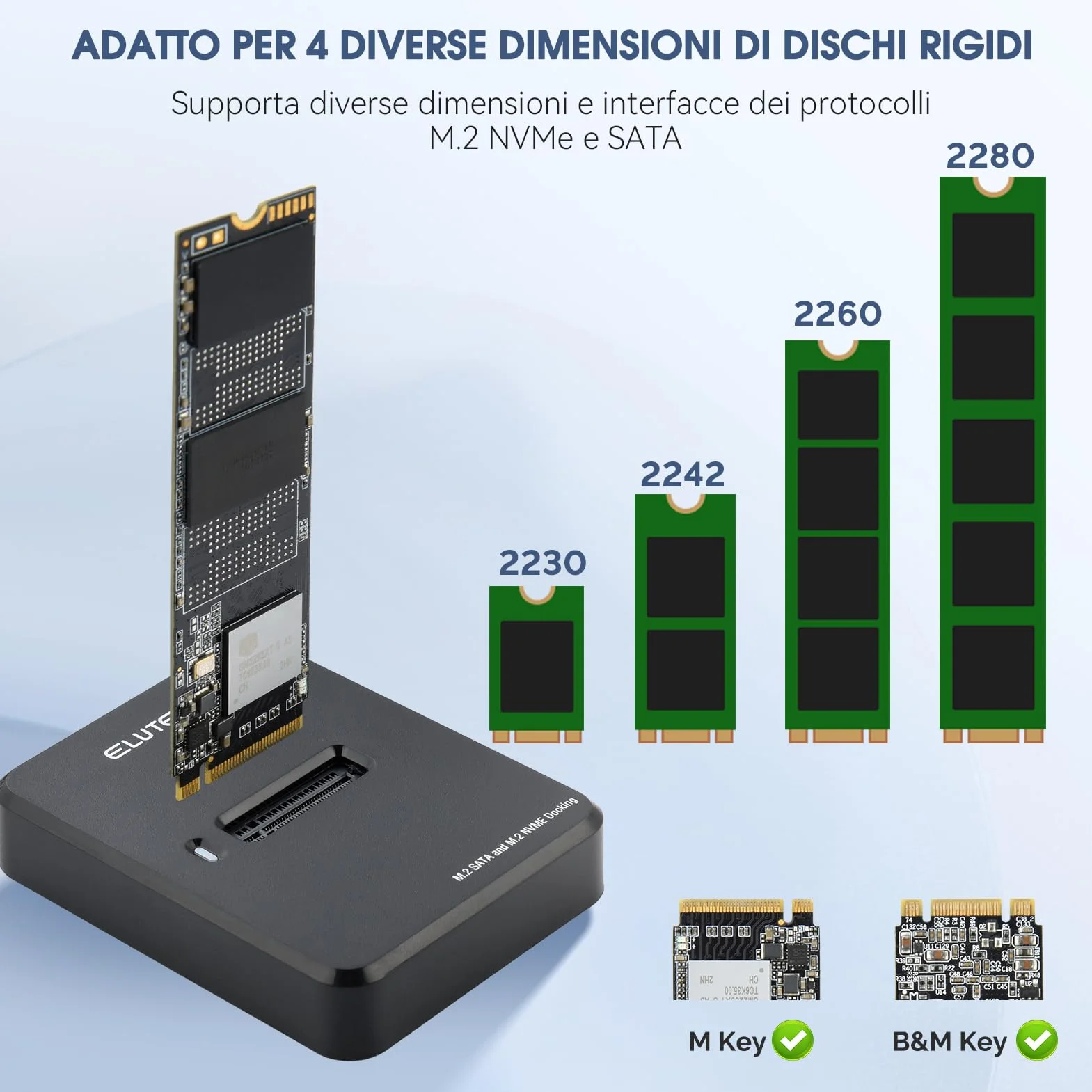 ELUTENG Docking Station USB 3.1 Gen2 10Gbps M.2 NVMe NGFF SATA Adattatore Dual Protocollo M-Key B+M Key per 2230 2242 2260 2280