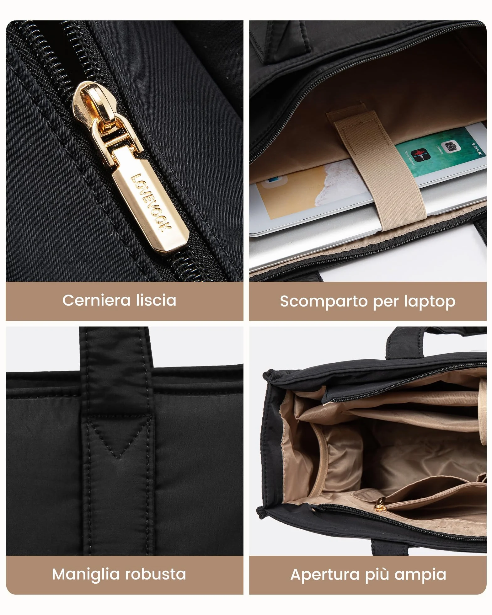 LOVEVOOK Borsa Donna, Grande Puffer Borse Università Borsa da Lavoro porta PC, Tote Bag Shopper Borse Tracolla per Ufficio Insegnante Docente Scuola