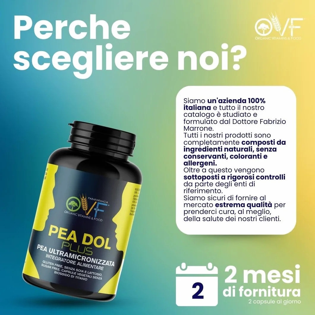 OVF PEA Integratore Plus 600mg con Boswellia e Quercetina, 120 capsule, Pea Ultra-Micronizzata