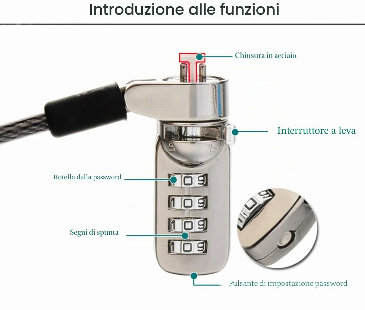 di cavo di Sicurezza Hardware cavo di Sicurezza con Lucchetto Antifurto con per Tutti i Desktop, Laptop, Macbook, iPad, iPhone e Projectors- 2 m cavo nero
