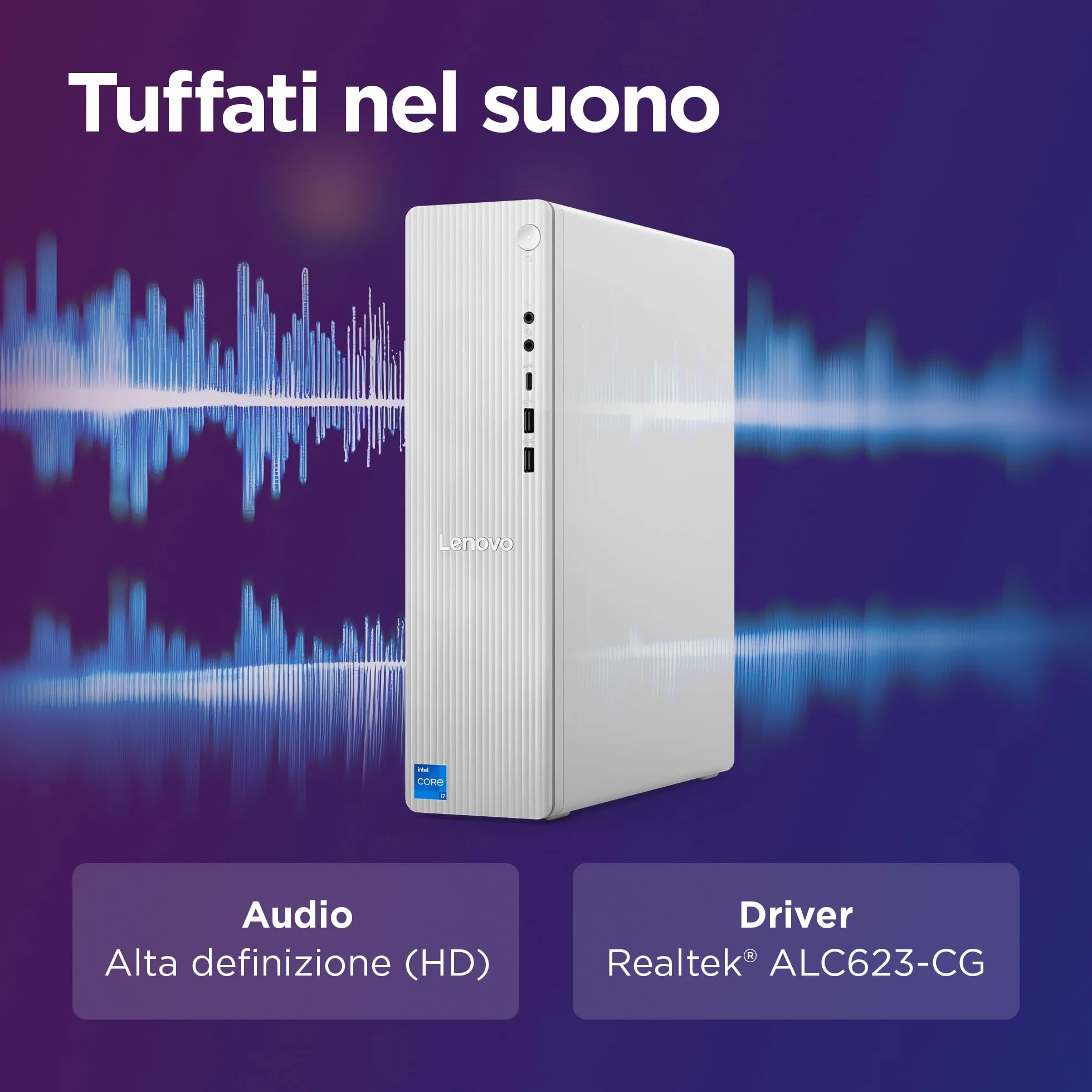 Lenovo IdeaCentre Tower Gen 9 - Desktop, Intel Core i7-13620H, RAM 16GB, SSD 512GB, Wi-Fi 6, BT 5.2, Windows 11 Home, Mouse e Tastiera USB inclusi - Cloud Grey