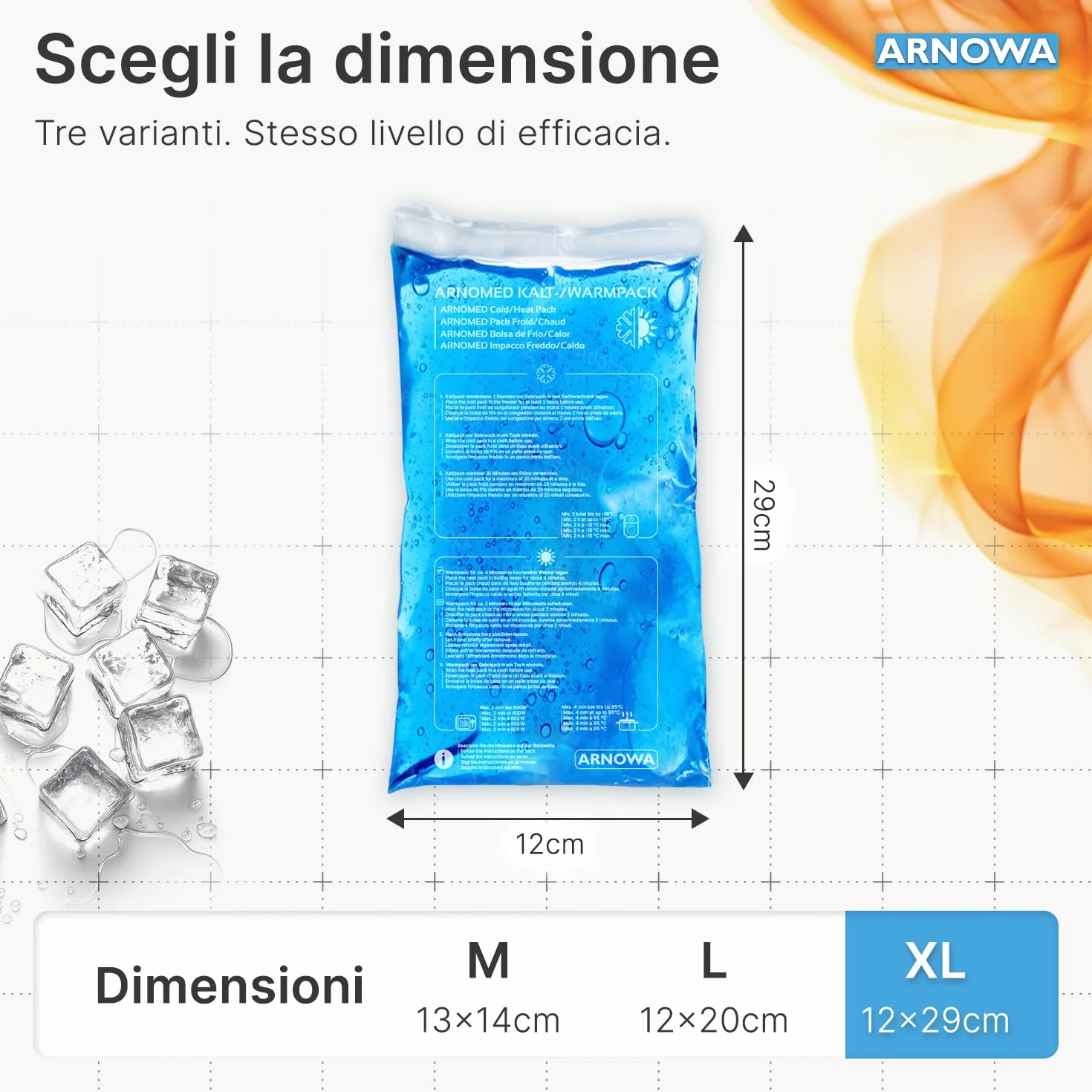 ARNOMED® impacchi freddi riutilizzabili in gel 12x29cm, caldi e microonde