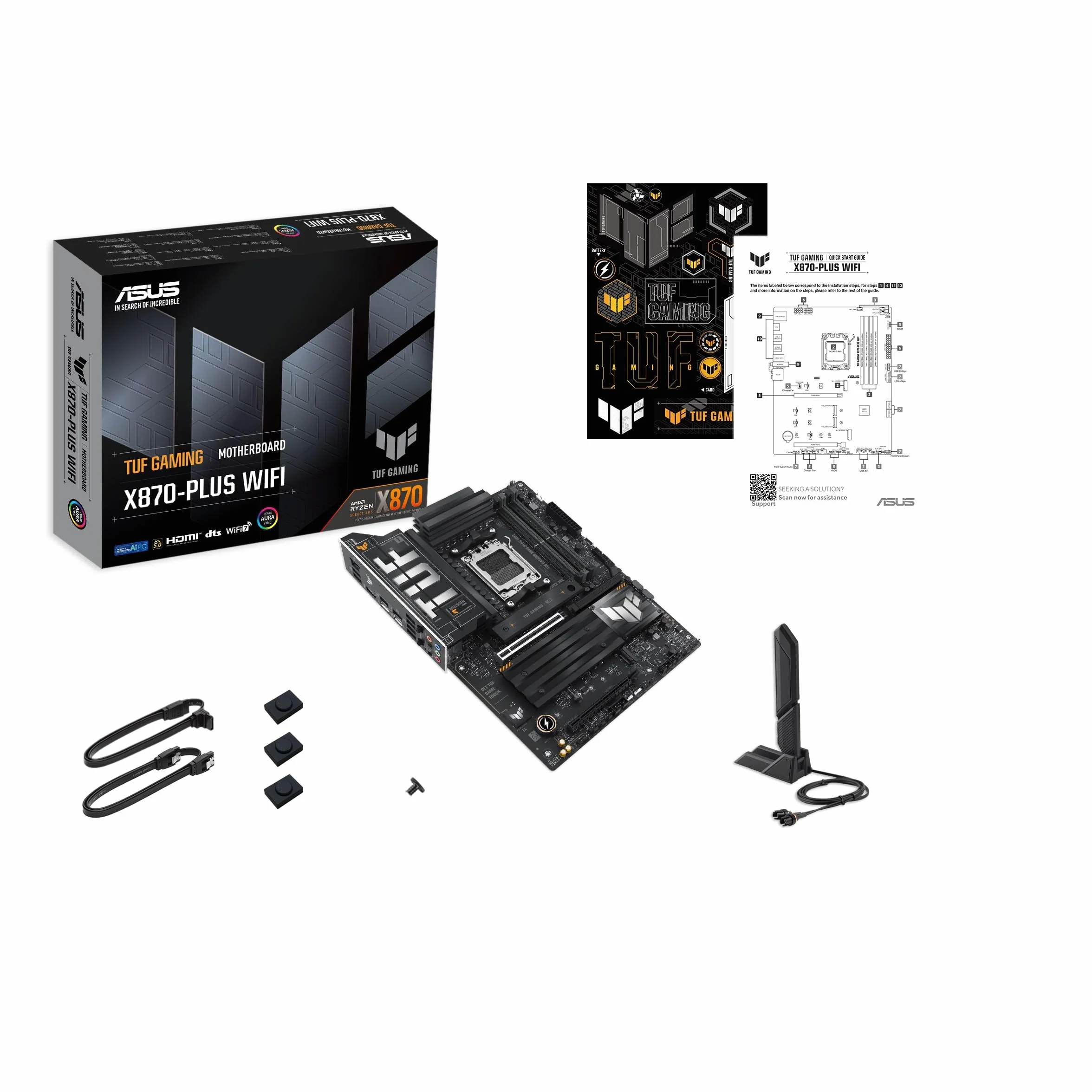 ASUS TUF GAMING X870-PLUS Scheda madre WIFI ATX, 16+2+1(80A) stadi di alimentazione, DDR5, PCIe 5.0, GPU di nuova generazione, 4 slot M.2, WiFi 7, USB4 20 Gbps anteriore con PD Fast Charge, Aura Sync