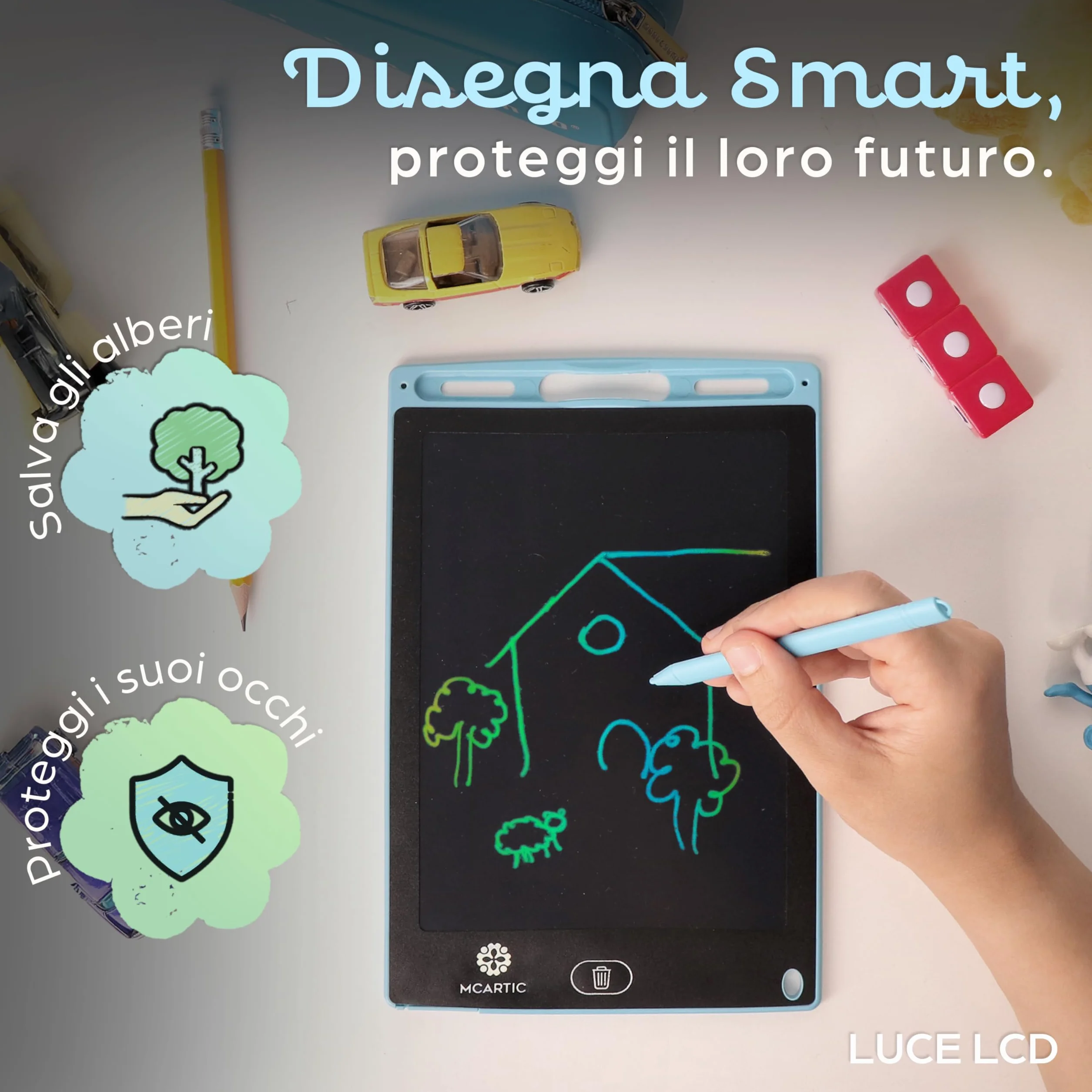 Lavagnetta Cancellabile Bambini 18,5 Pollici - Tavoletta Grafica da Disegno con Penna e Blocco Schermo Portatile