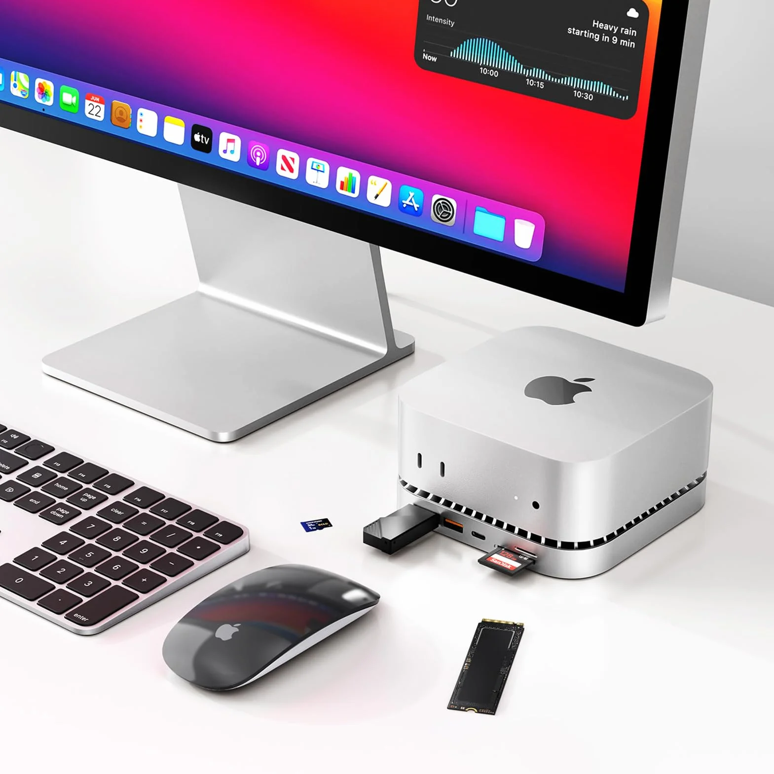 Dock per Mac mini M4 e M4 Pro 2024, supporto in alluminio e hub HDMI 4K60Hz, alloggiamento SSD M.2 NVMe/SATA, ricarica USB-C, SD/TF, audio