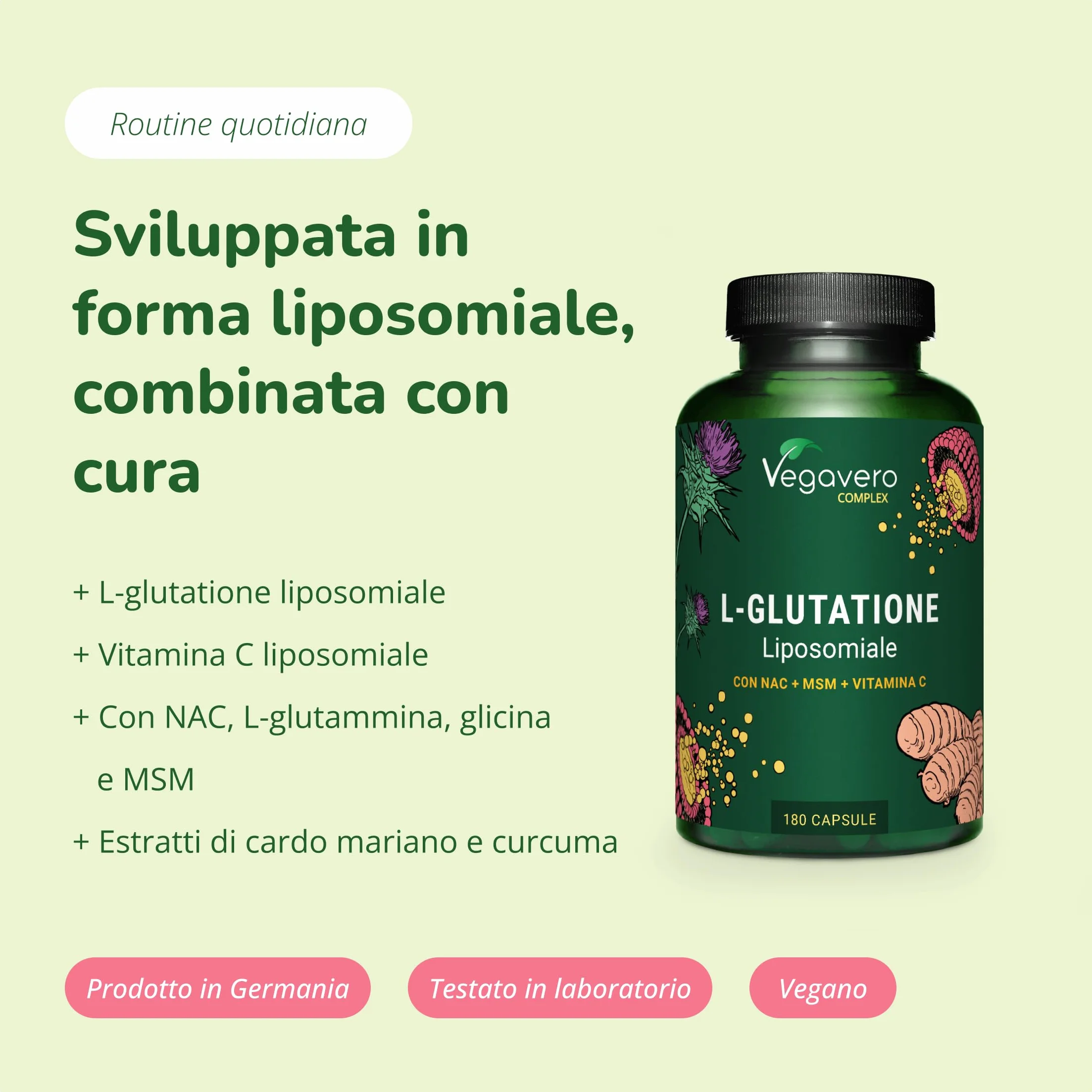 Vegavero Glutatione Liposomiale e Ridotto 180 Capsule Antiossidante Disintossicante Vegano