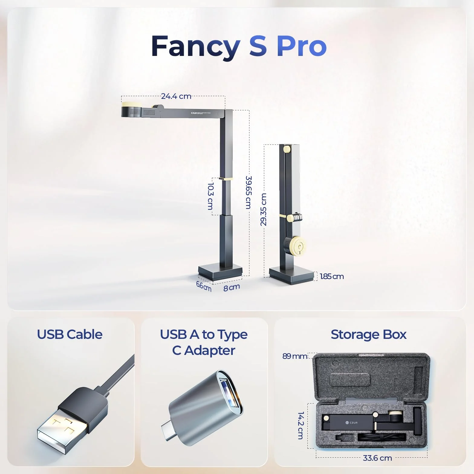 CZUR Fancy S Pro 12 MP Fotocamera per Documenti 4K Pieghevole Visualizzatore Webcam 1080P@60 FPS Doppio Autofocus A3 LED Grigio