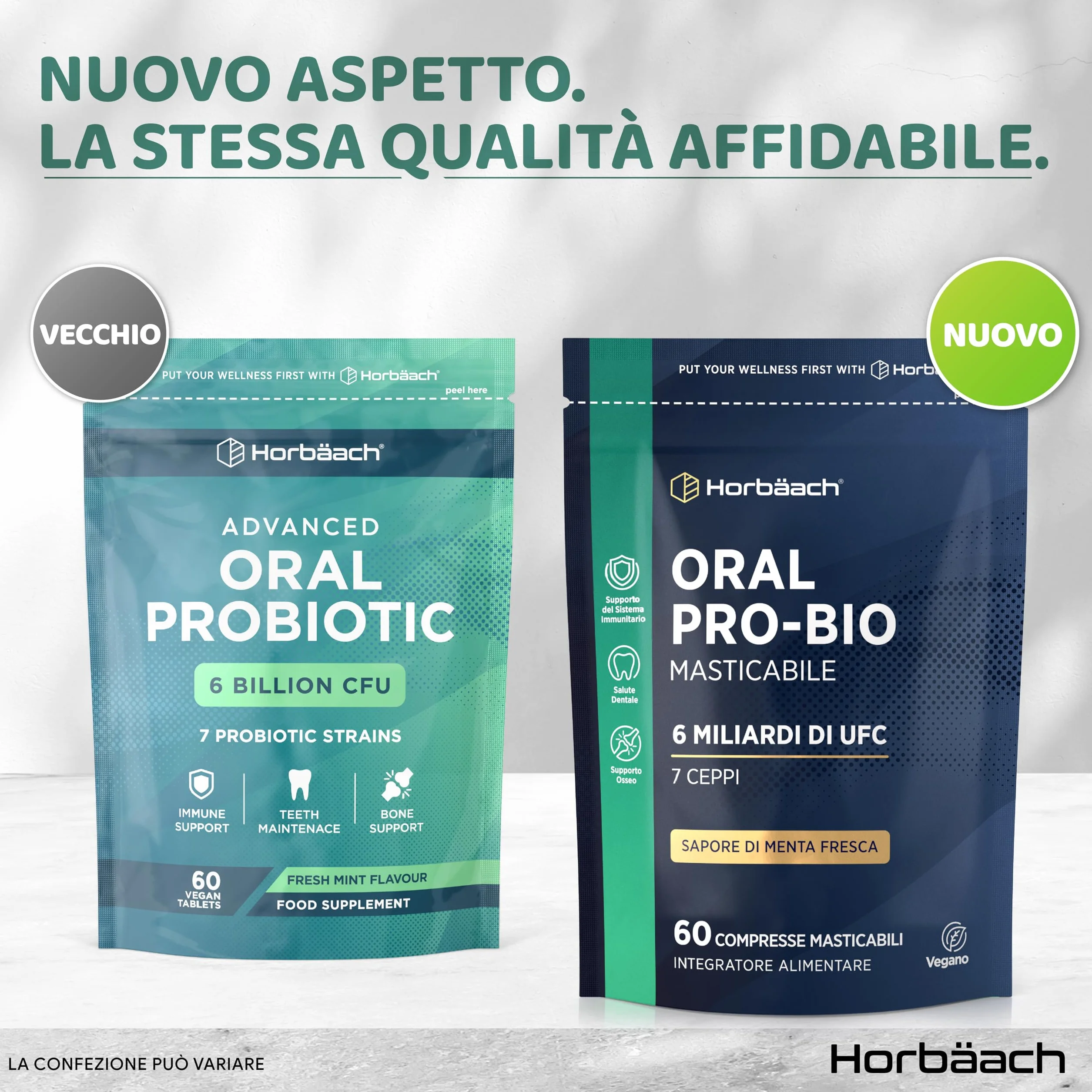 Horbaach Probiotici Orali 60 Compresse Masticabili Vegane Sapore Menta Integratore Alitosi Lactobacillus Acidophilus Reuteri 6 Miliardi CFU