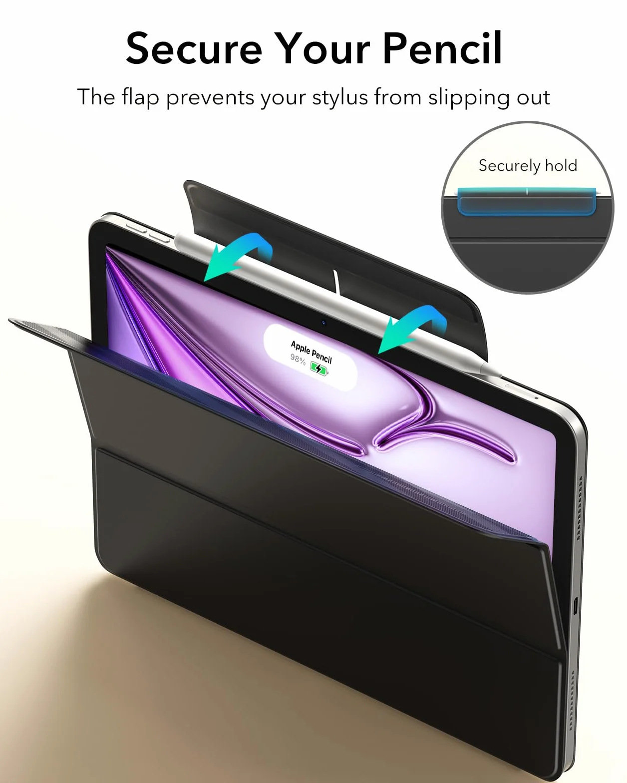 ESR Custodia Magnetica Trifold per iPad Air 13" M4/M3/M2 (2026/2025/2024), iPad Pro 12.9 (6a/5a/4a Gen), Nero