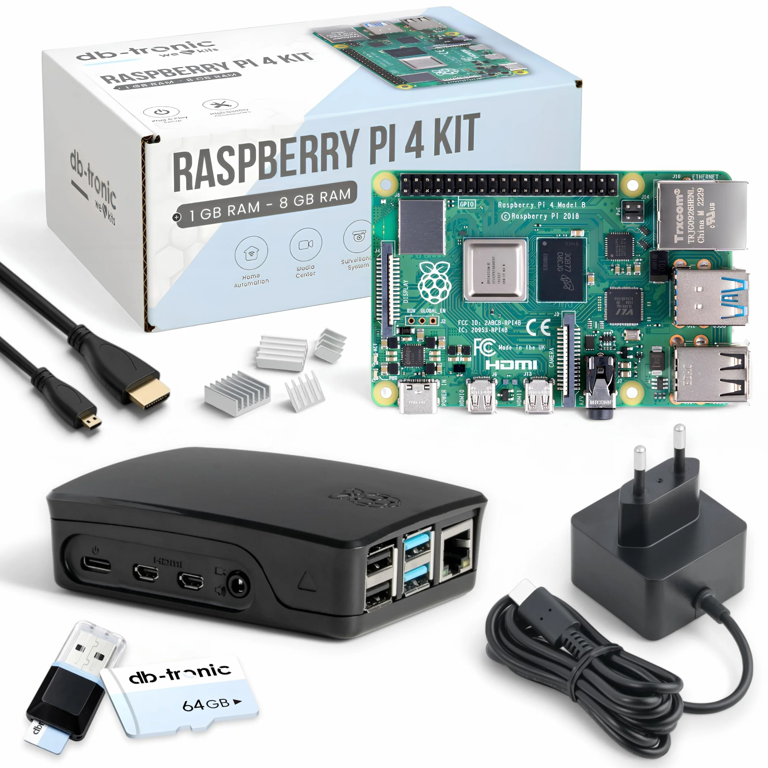 Raspberry Pi 4 4 GB Starter Kit 64 GB Nero Alimentatore 15 W Micro HDMI 4K Dissipatori Home Assistant Smart Home