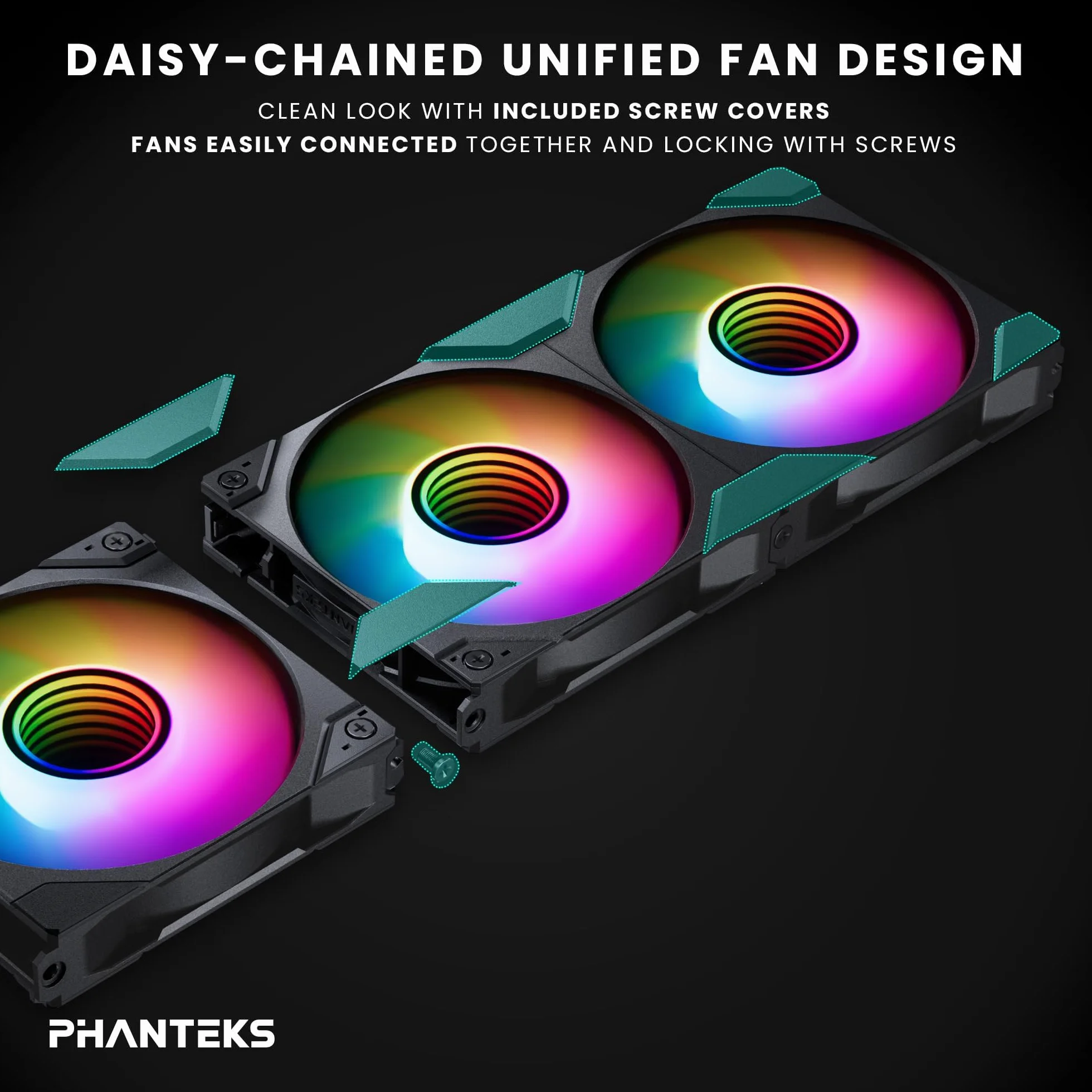 Ventole di raffreddamento ad alte prestazioni Phanteks M25-120 Gen2 Reversed Blade, 3er Pack, 120mm ARGB, telaio ventola unificato a Daisy-Chain, hub Infinity Mirror, connessione a cavo singolo, Nero