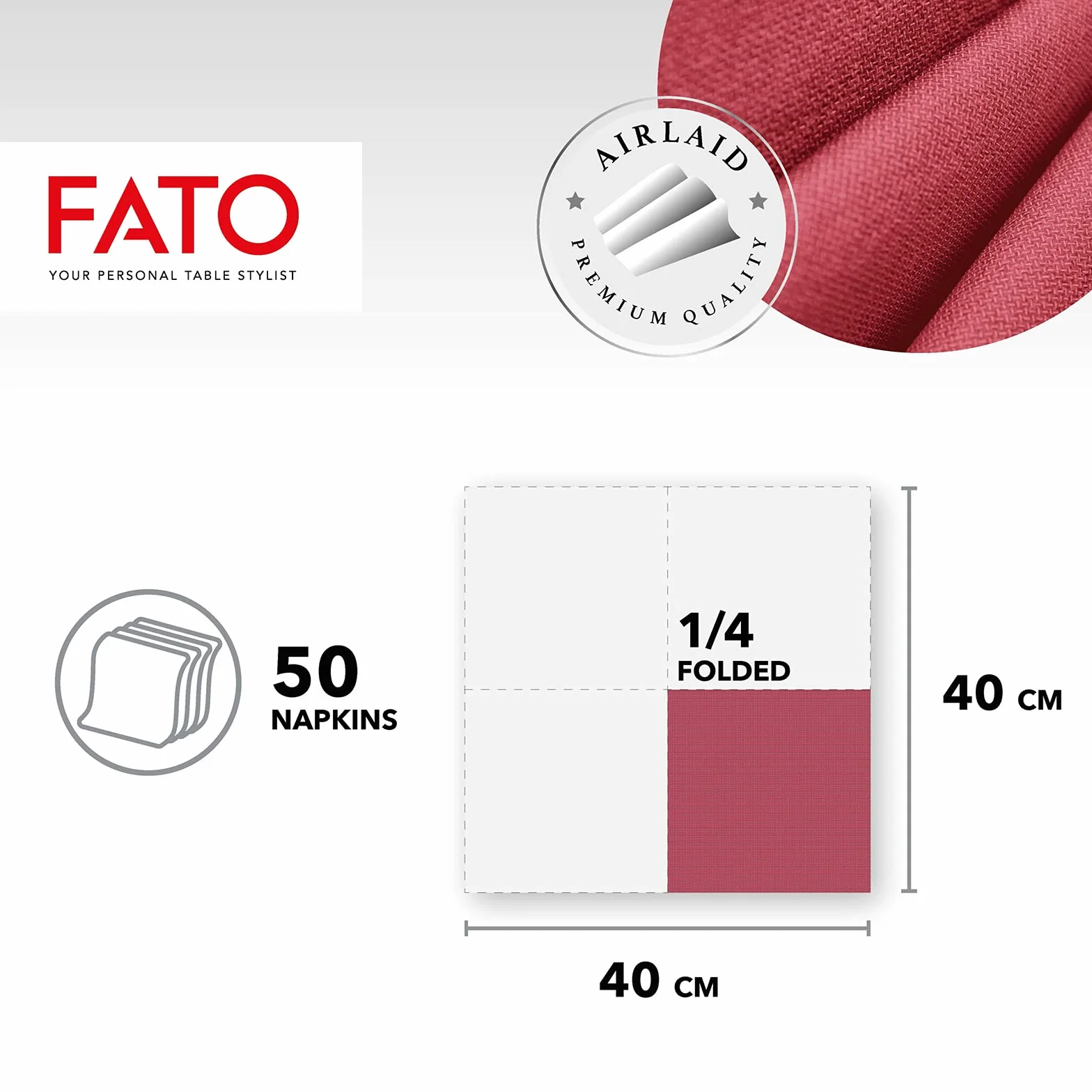 Fato Tovaglioli Airlaid Effetto Tessuto 40x40 Confezione 50 Decoro Shade Bordeaux