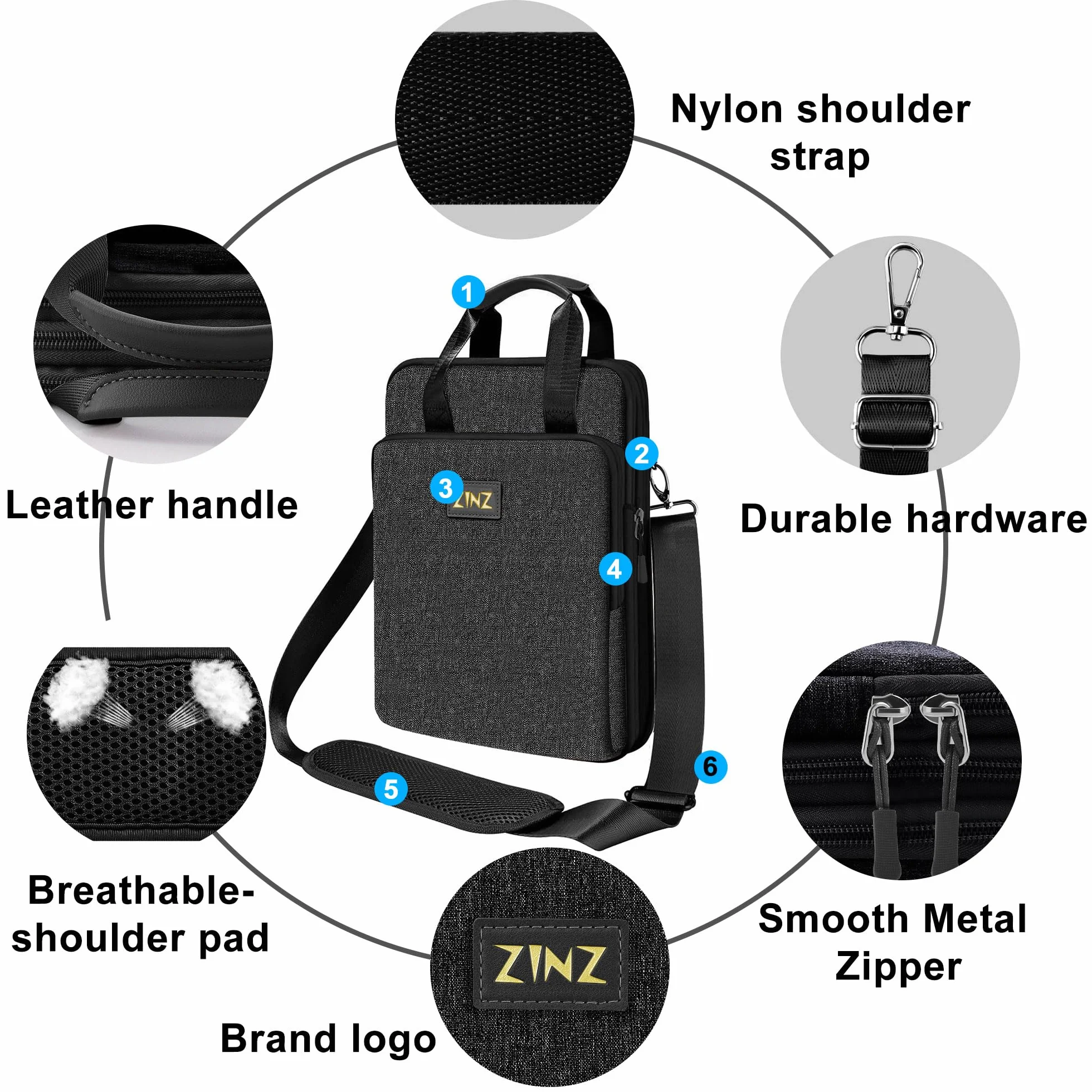 ZINZ Custodia per Laptop 12,9 13 Borsa a Spalla, Borsa Espandibile con Scomparto per Oggetti di Valore, Compatibile con MacBook Neo/Air/Pro 13" M5/M4/M3/M2/M1, iPad 12.9/13/11,B02K07