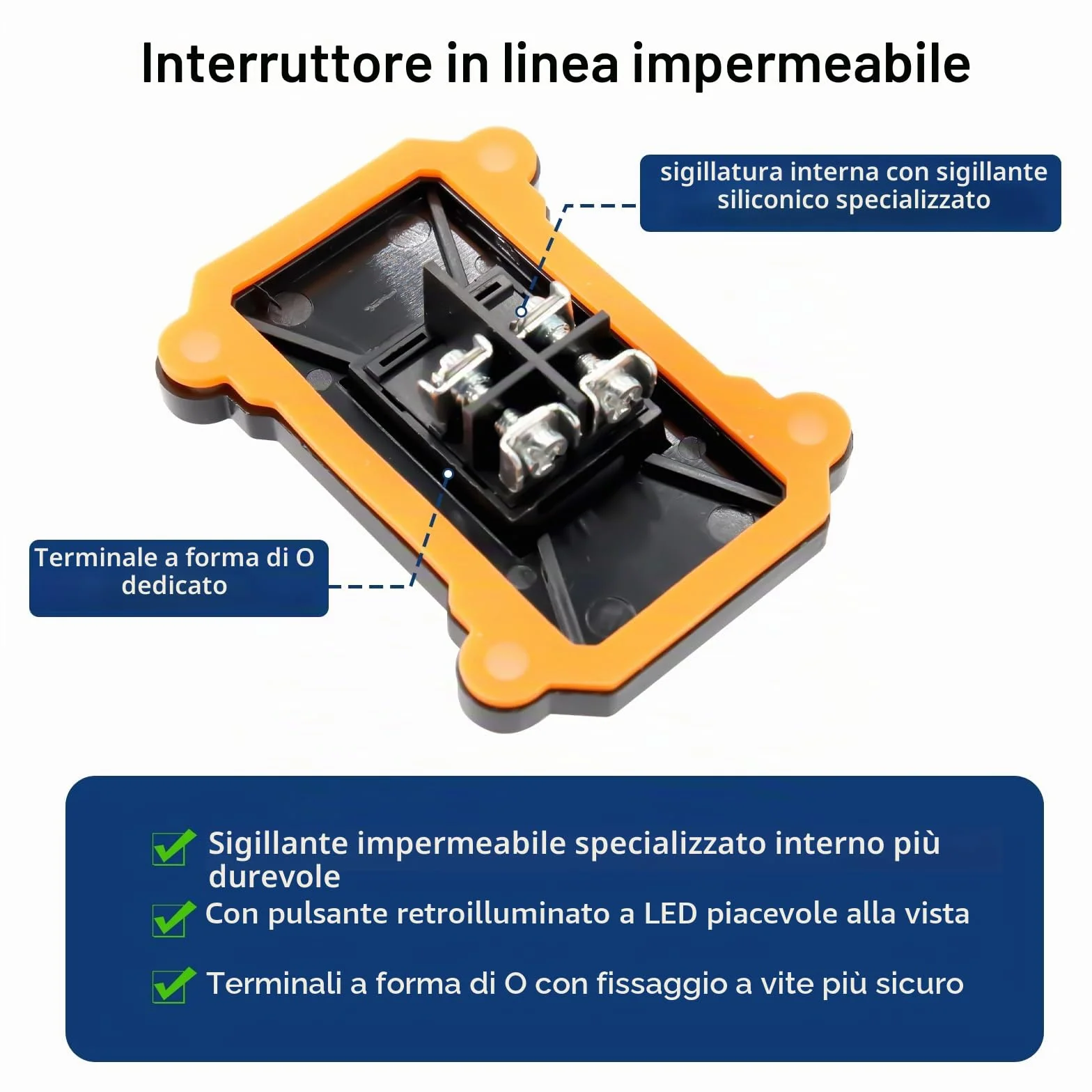 IP67 Interruttore impermeabile Binghe 12-24V 30A Interruttore impermeabile in linea con LED Rosso Interruttore in linea impermeabile per Apparecchiature Meccaniche/Uso esterno/utensili elettrici