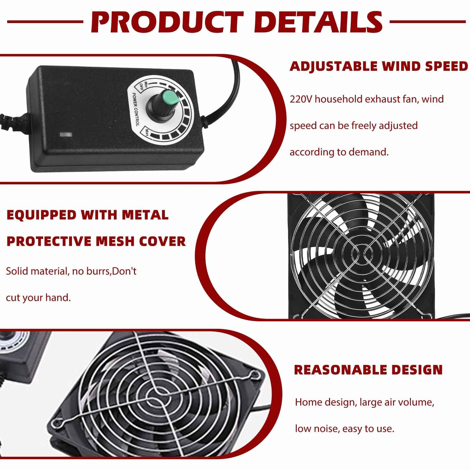 Ventola per PC, AC 220 V, ventola di raffreddamento brushless per PC e laptop, ventola da 120 mm con controllo della velocità, ventola per case da 120 mm ottimizzata per pressione statica (nero)