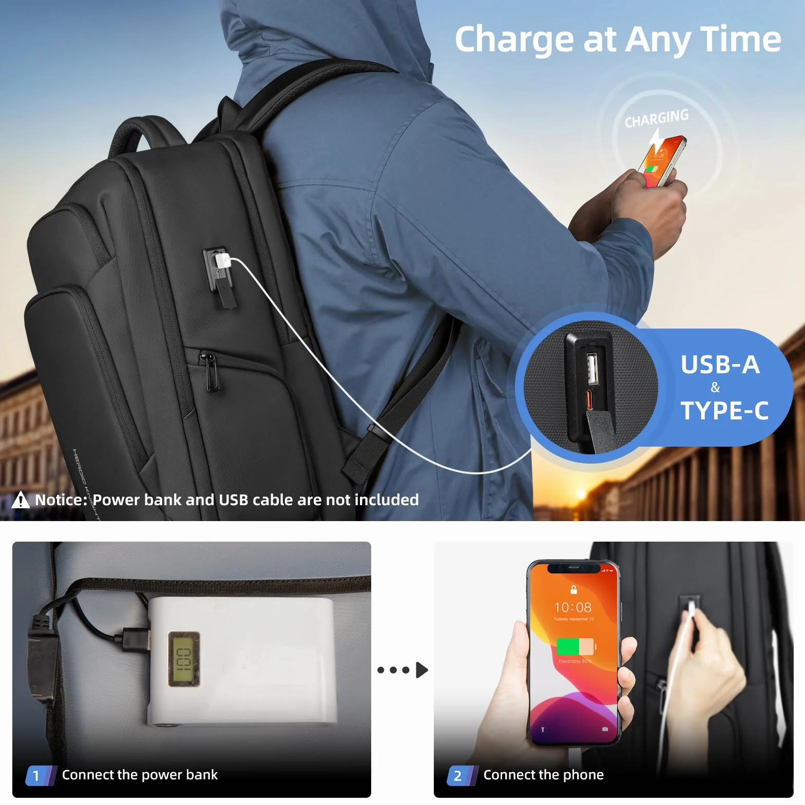 Zaino Uomo per PC 17,3 Pollici con Porta USB-C e USB-A, Zaino Antifurto Impermeabile 24-28L Leggero per Ufficio, Università, Lavoro, Viaggio e Uso Quotidiano – Nero