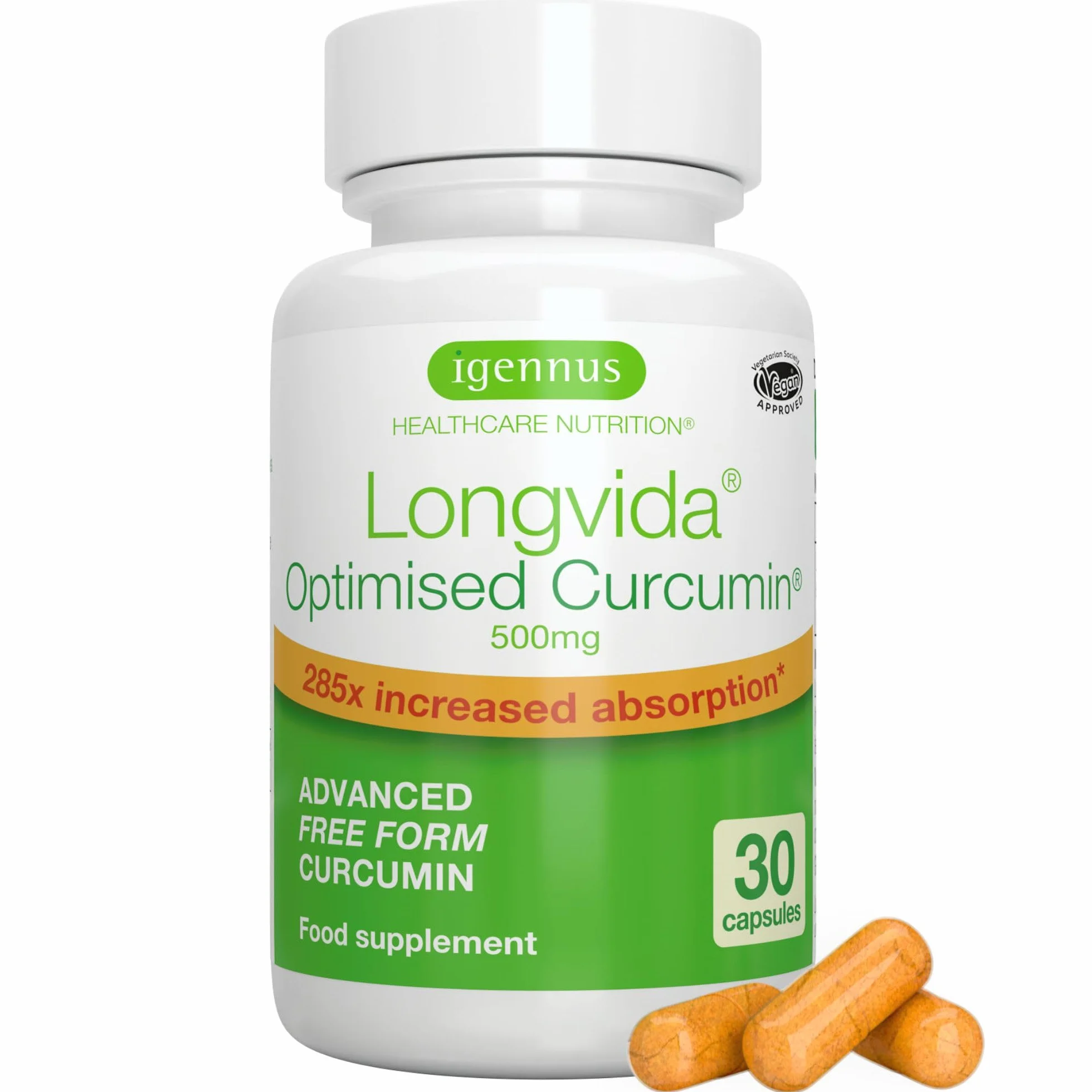 Longvida Curcumina 500mg, 30 Capsule Vegane, Supporto per Cervello, Mood e Articolazioni